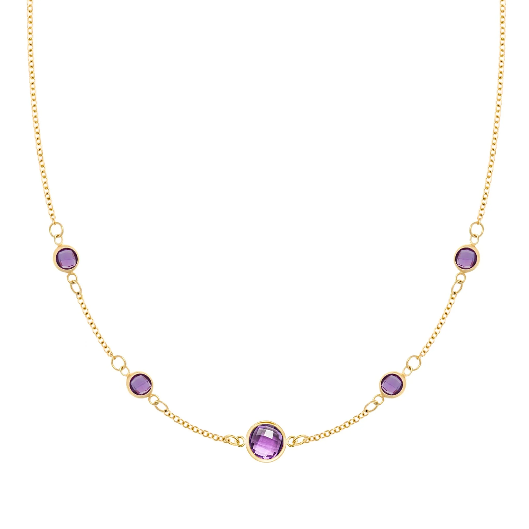 1 Grand & 4 Petite Amethyst Necklace in 14k Gold (February)