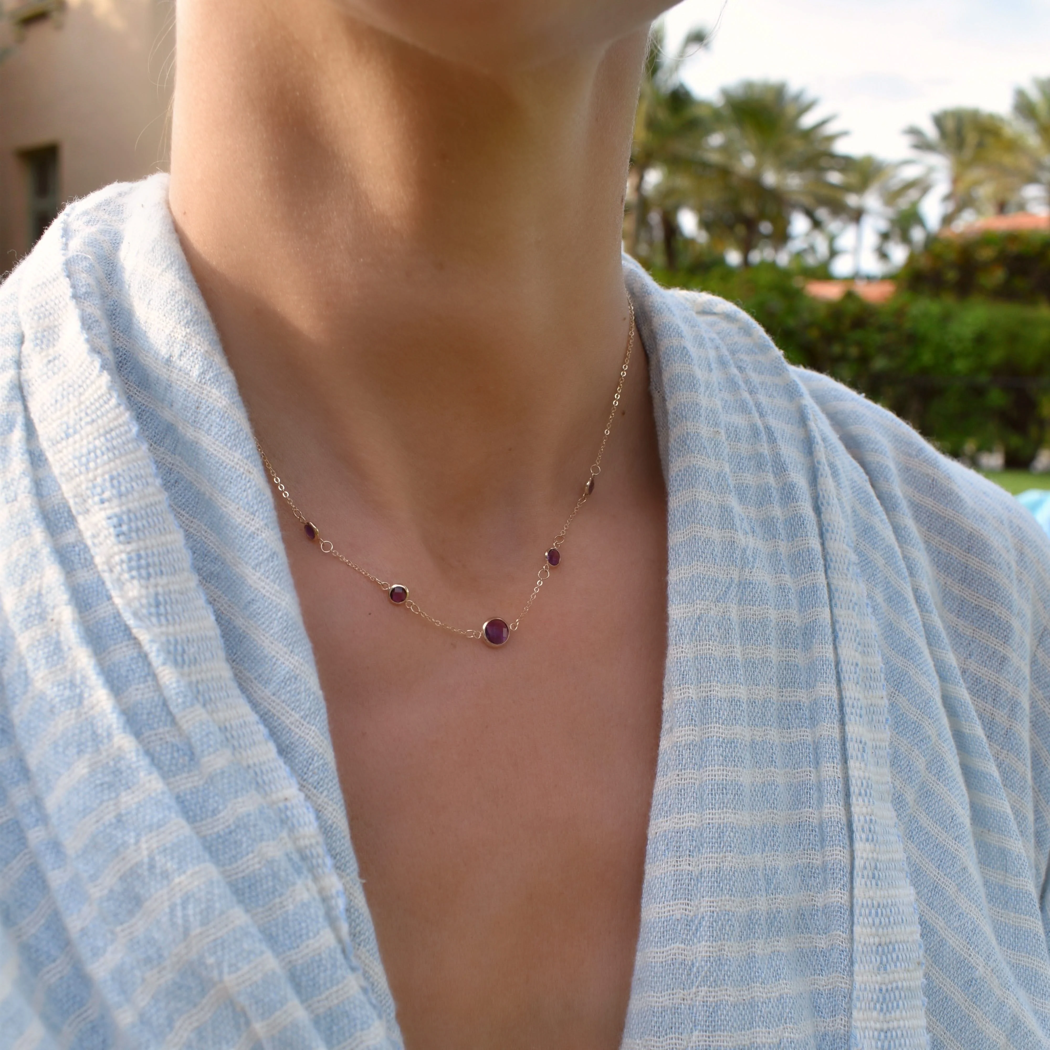 1 Grand & 4 Petite Amethyst Necklace in 14k Gold (February) - Image 2