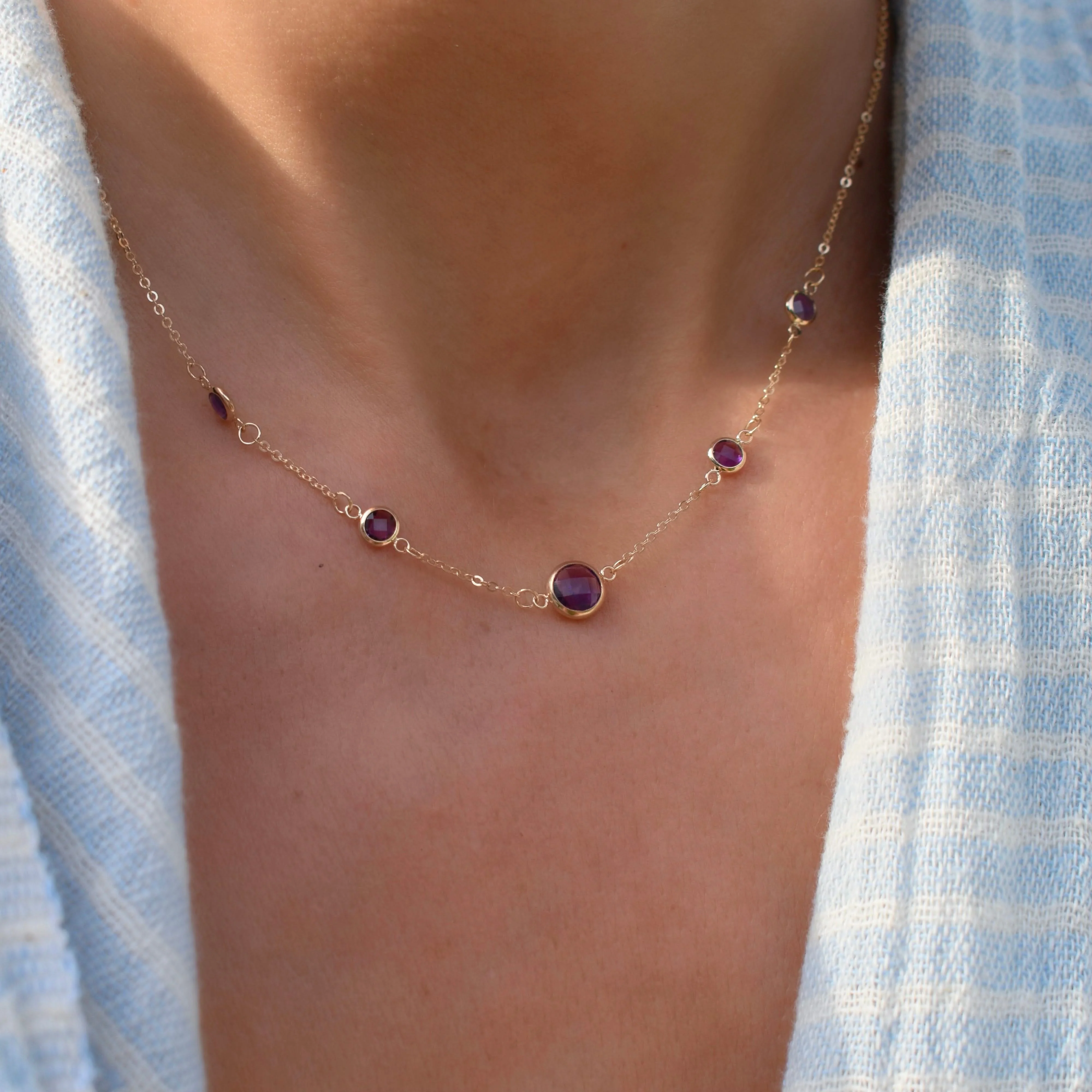 1 Grand & 4 Petite Amethyst Necklace in 14k Gold (February) - Image 3