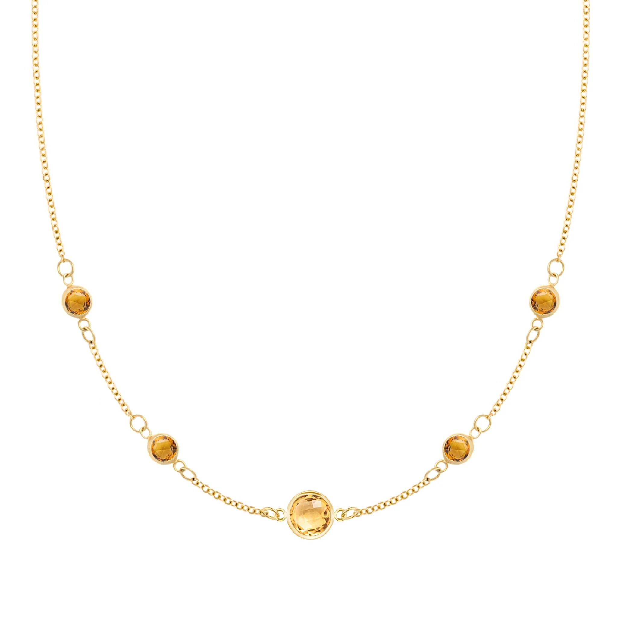 1 Grand & 4 Petite Citrine Necklace in 14k Gold (November)