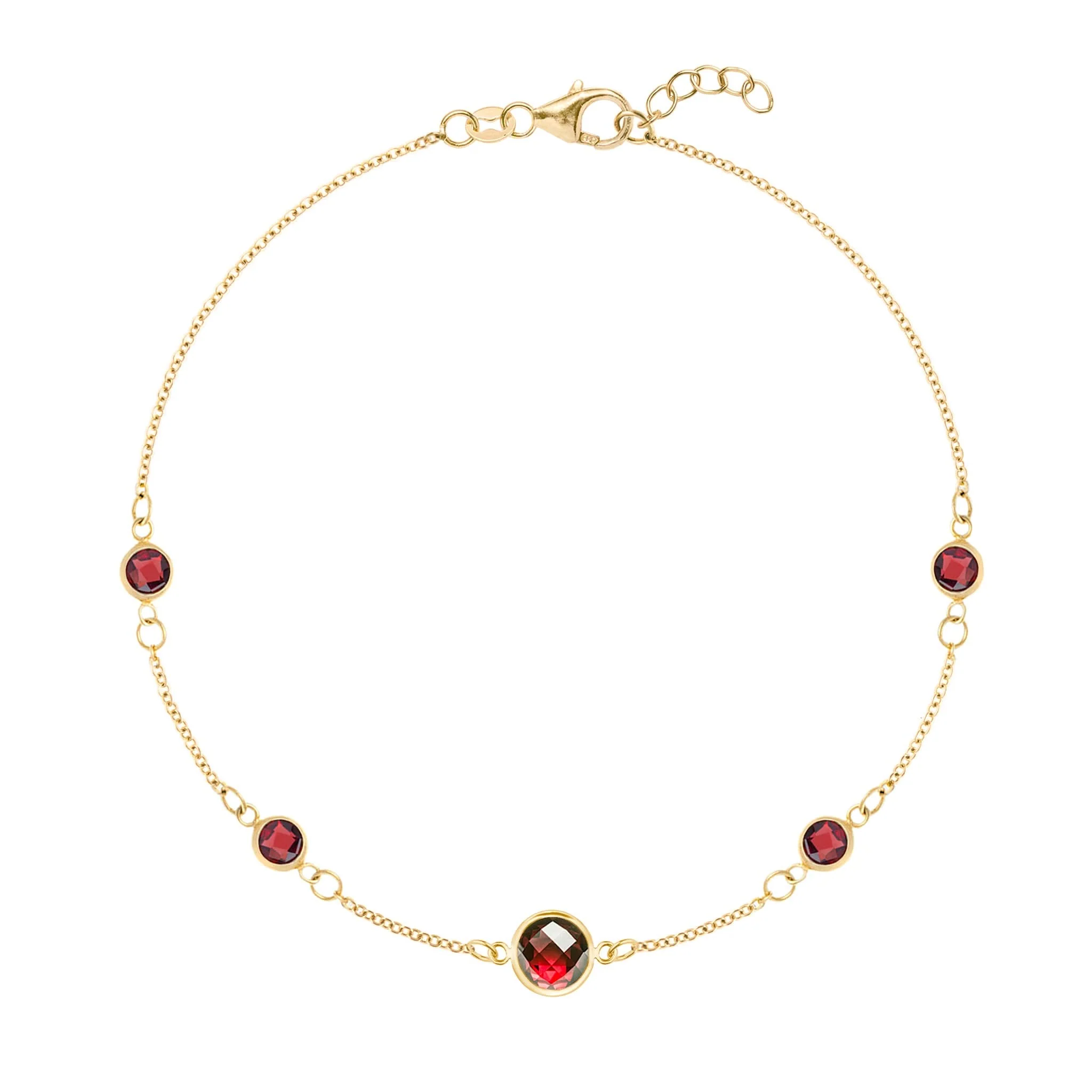 1 Grand & 4 Petite Garnet Bracelet in 14k Gold (January)