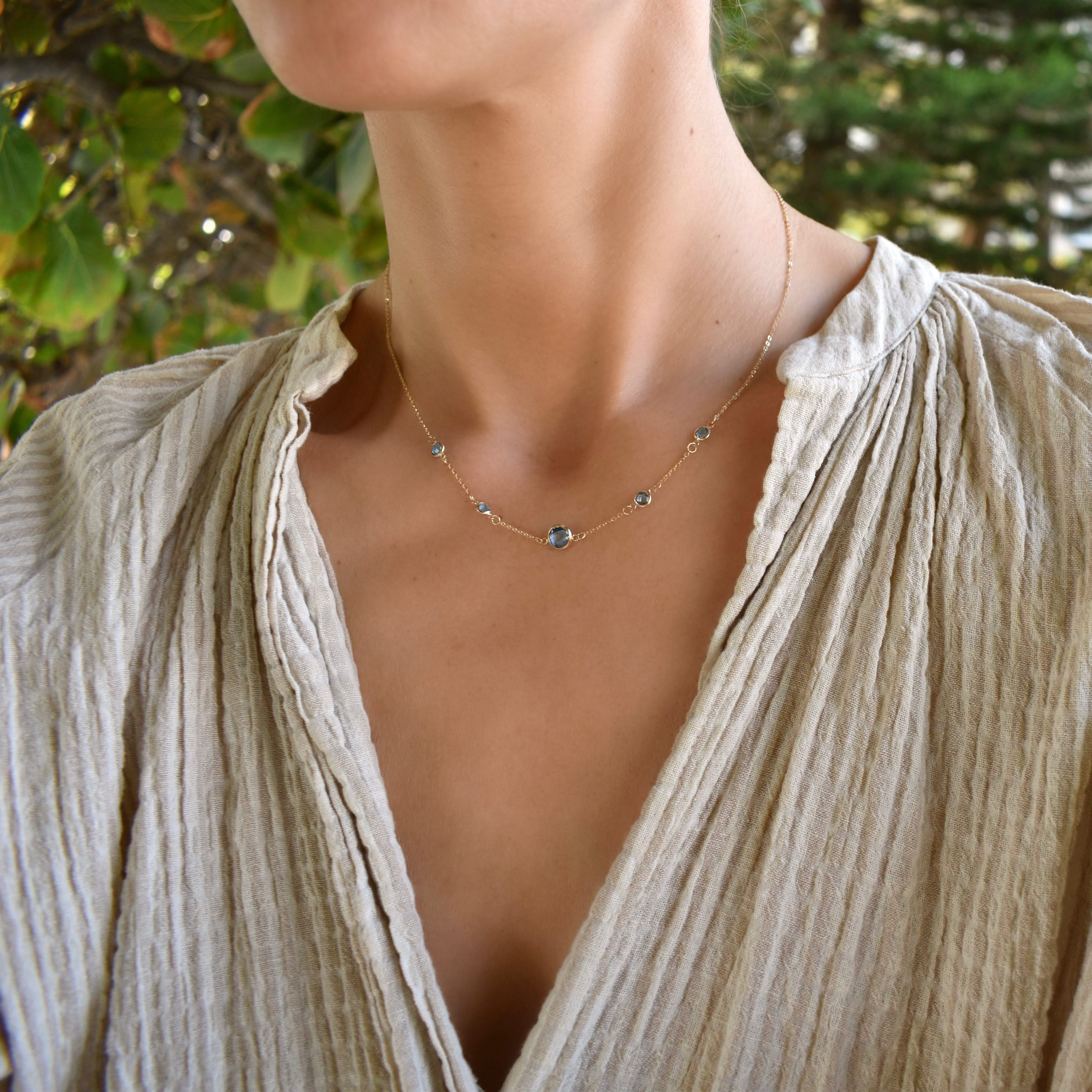 1 Grand & 4 Petite Nantucket Blue Topaz Necklace in 14k Gold (December) - Image 2