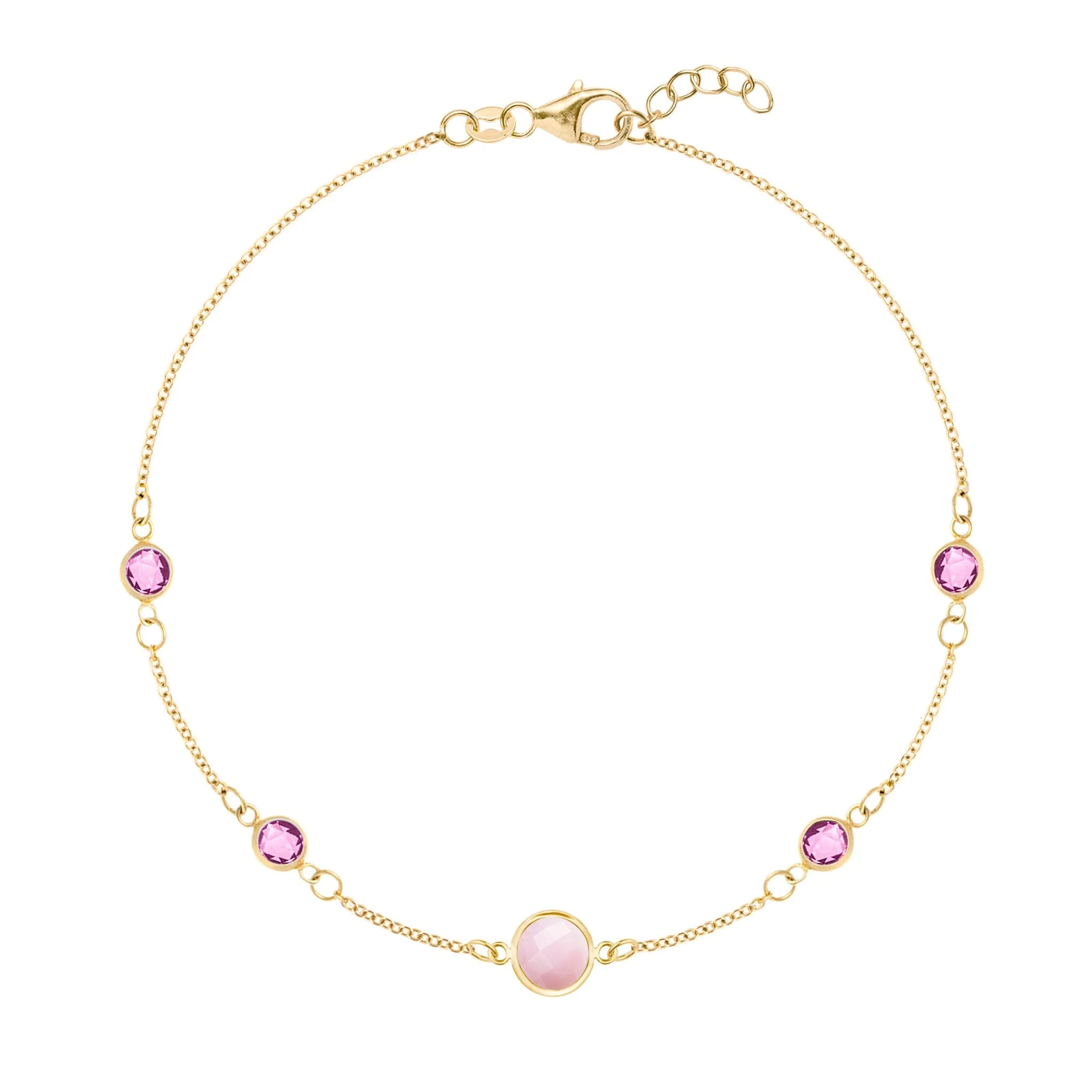 1 Grand Pink Opal & 4 Petite Pink Sapphire Bracelet in 14k Gold (October)