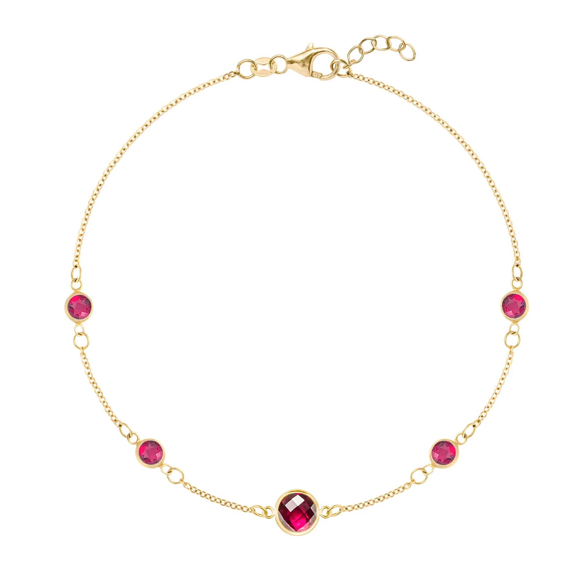 1 Grand & 4 Petite Ruby Bracelet in 14k Gold (July)