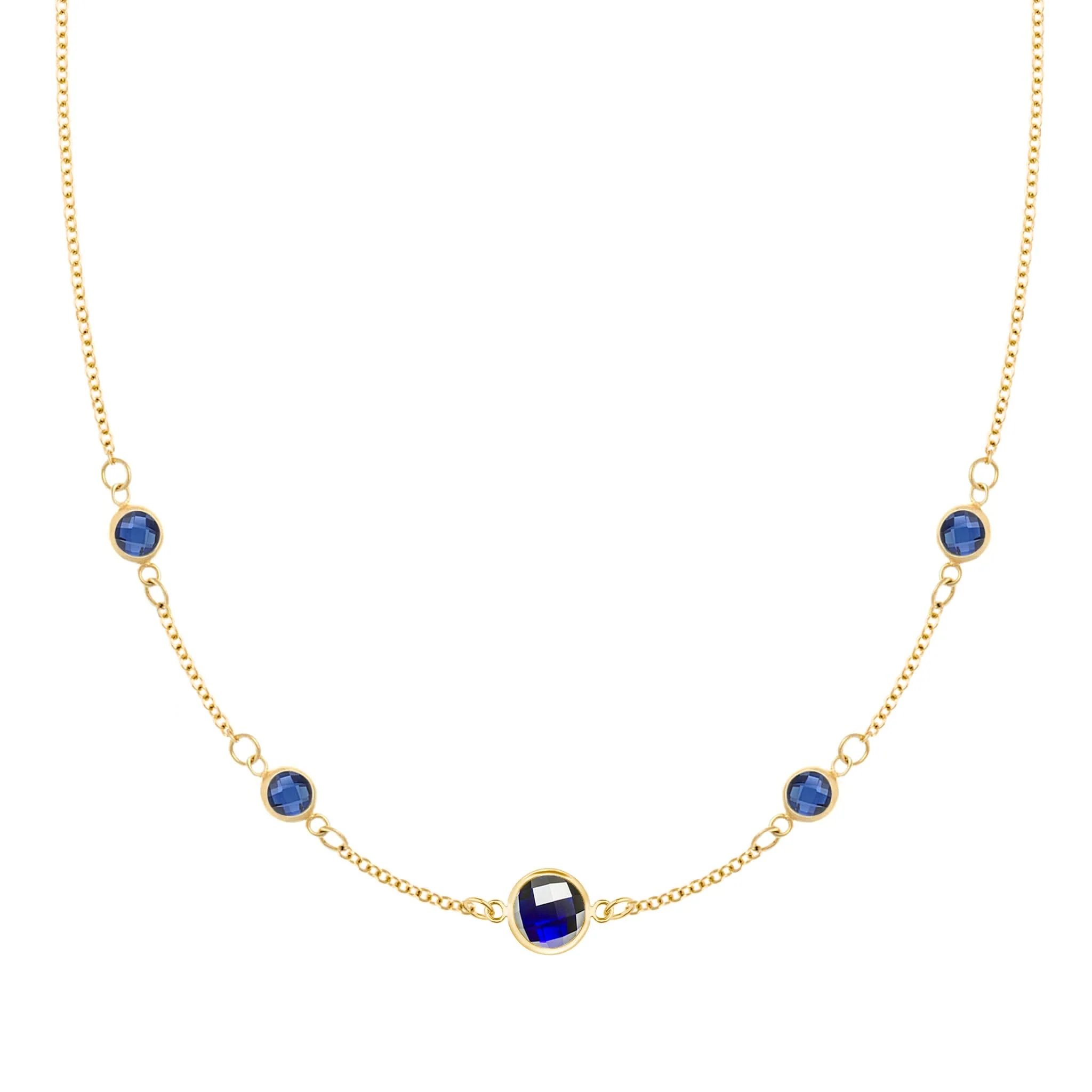 1 Grand & 4 Petite Sapphire Necklace in 14k Gold (September)