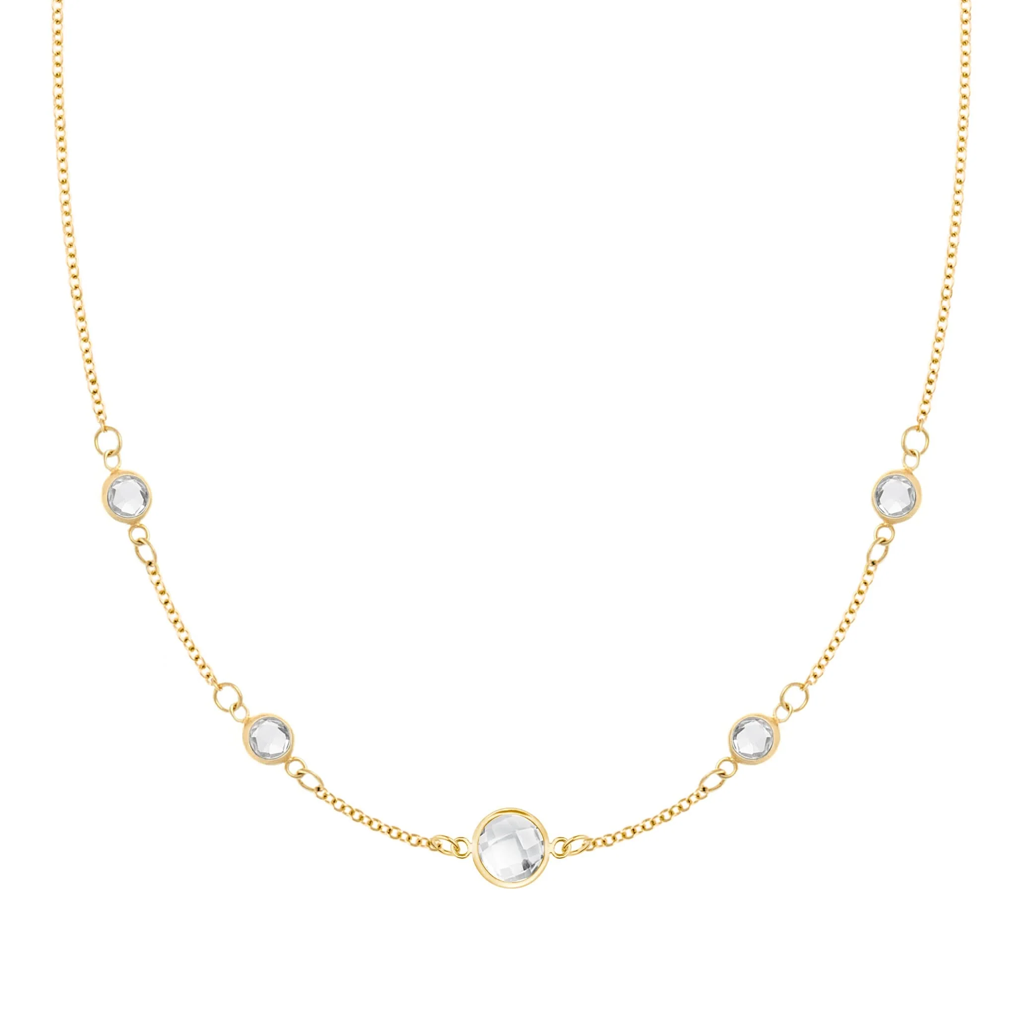 1 Grand & 4 Petite White Topaz Necklace in 14k Gold (April)
