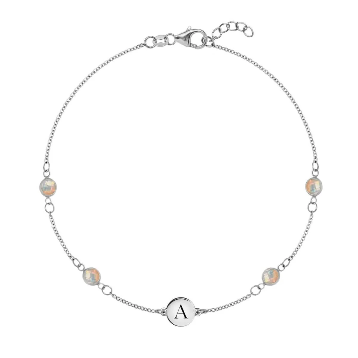 1 Letter & 4 Petite Opal Bracelet in 14k Gold (October) - Image 5