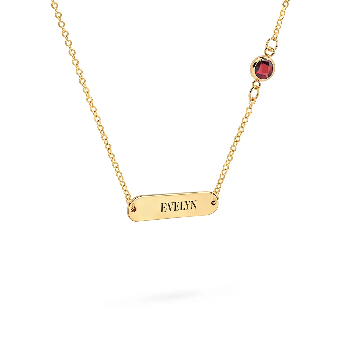 1 Nameplate & 1 Petite Garnet Necklace in 14k Gold (January) - Image 4