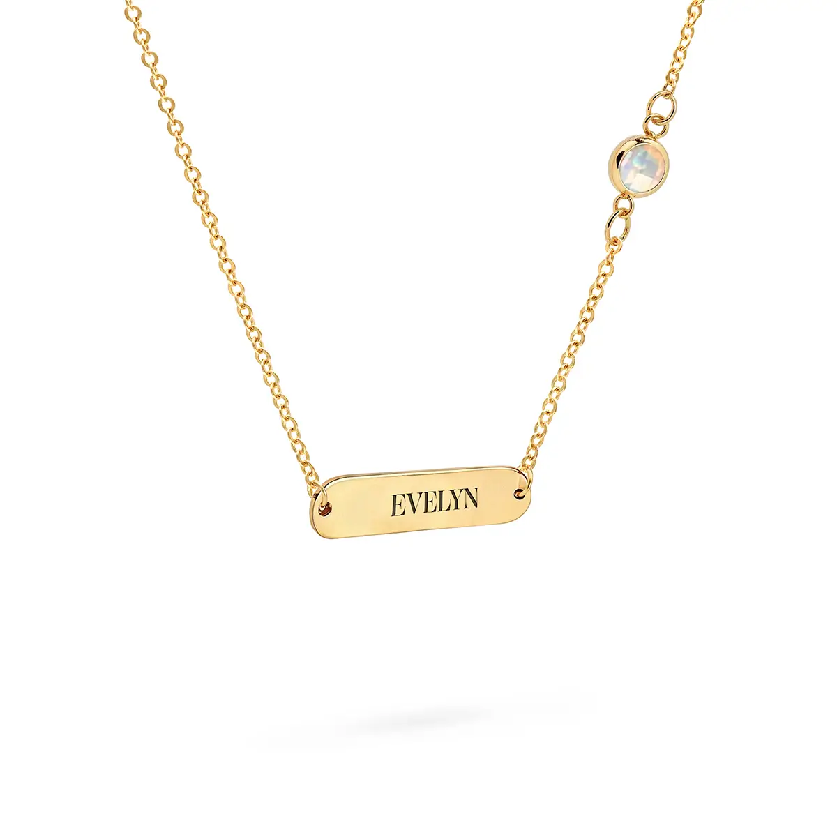 1 Nameplate & 1 Petite Opal Necklace in 14k Gold (October) - Image 4