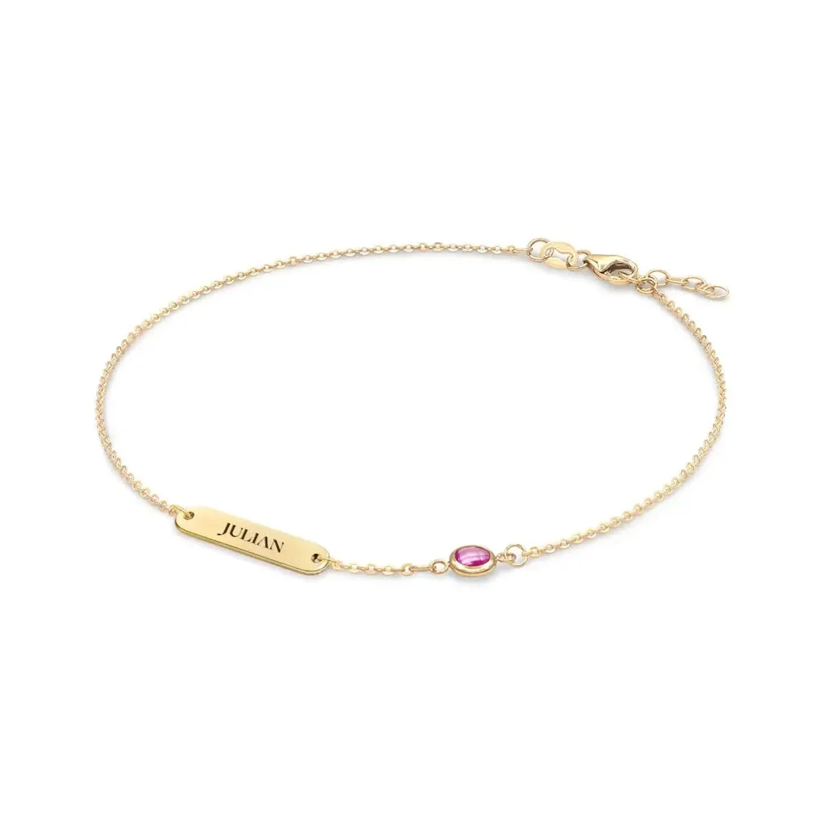1 Nameplate & 1 Petite Pink Sapphire Bracelet in 14k Gold (October) - Image 4
