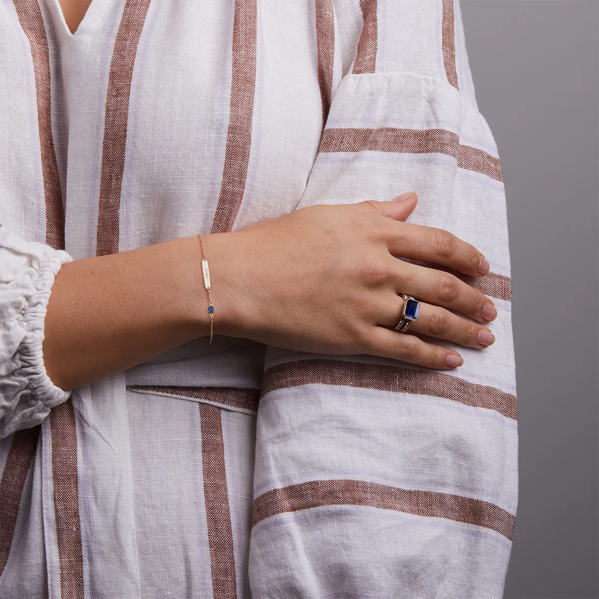 1 Nameplate & 1 Petite Sapphire Bracelet in 14k Gold (September) - Image 2