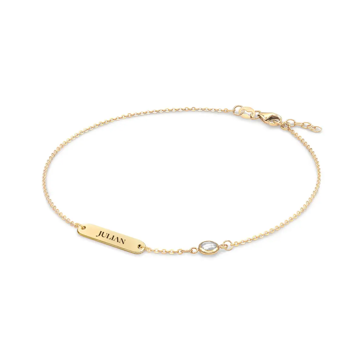 1 Nameplate & 1 Petite White Topaz Bracelet in 14k Gold (April) - Image 4