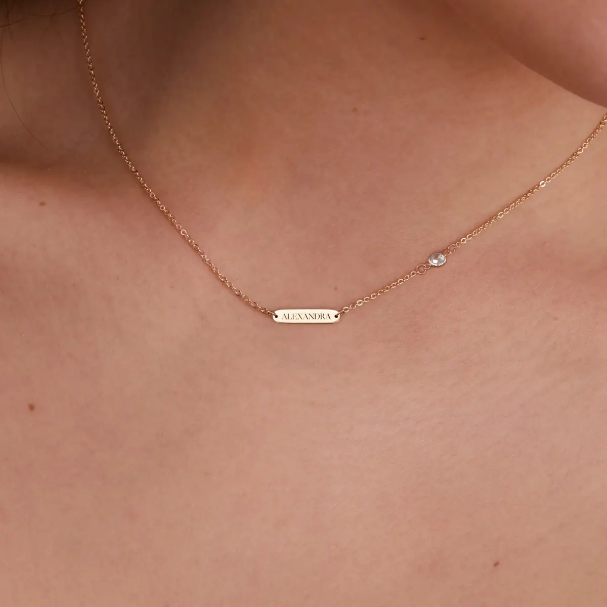 1 Nameplate & 1 Petite White Topaz Necklace in 14k Gold (April) - Image 3
