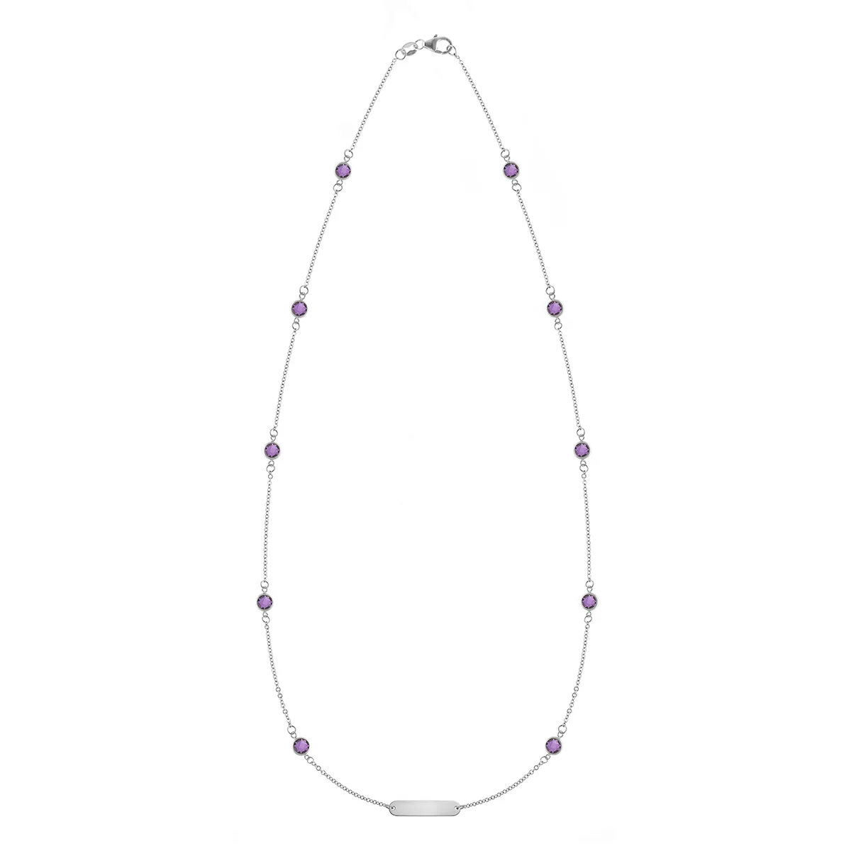 1 Nameplate & 10 Petite Amethyst Necklace in 14k Gold (February) - Image 4