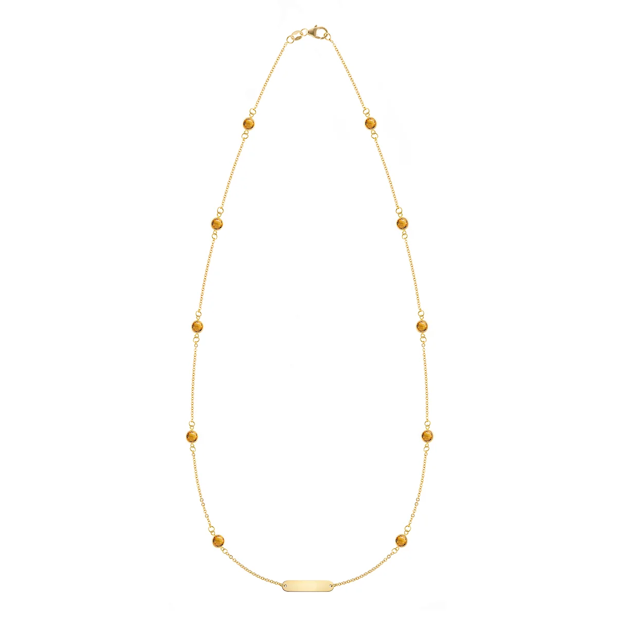 1 Nameplate & 10 Petite Citrine Necklace in 14k Gold (November)