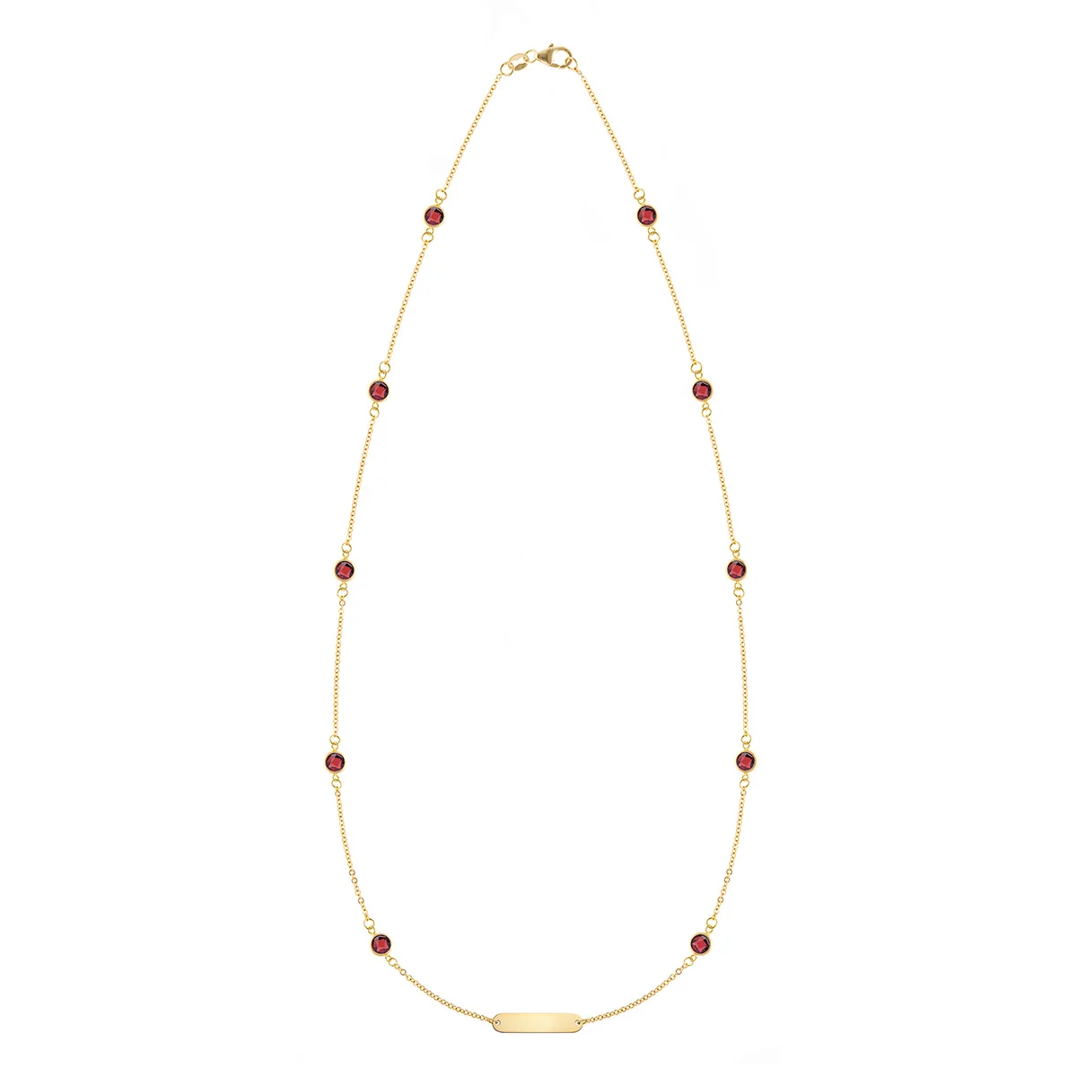 1 Nameplate & 10 Petite Garnet Necklace in 14k Gold (January)