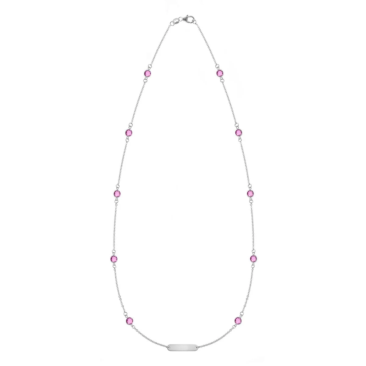 1 Nameplate & 10 Petite Pink Sapphire Necklace in 14k Gold (October) - Image 4