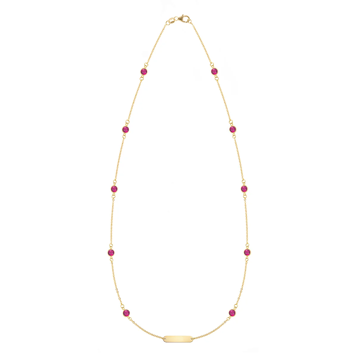 1 Nameplate & 10 Petite Ruby Necklace in 14k Gold (July)