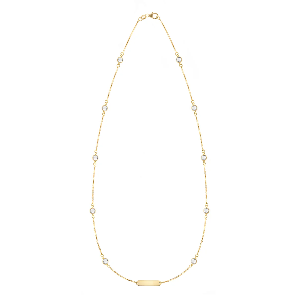 1 Nameplate & 10 Petite White Topaz Necklace in 14k Gold (April)