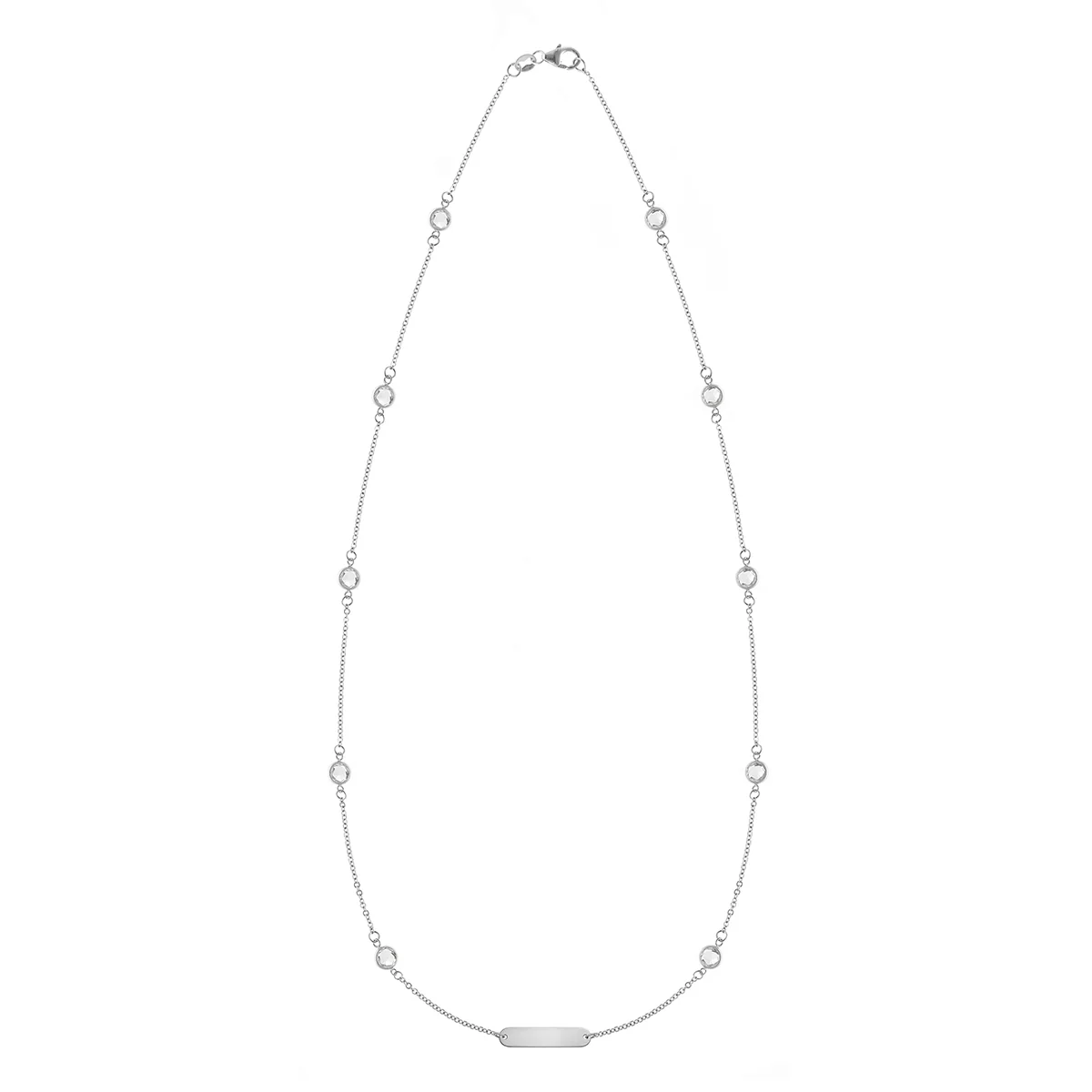 1 Nameplate & 10 Petite White Topaz Necklace in 14k Gold (April) - Image 4