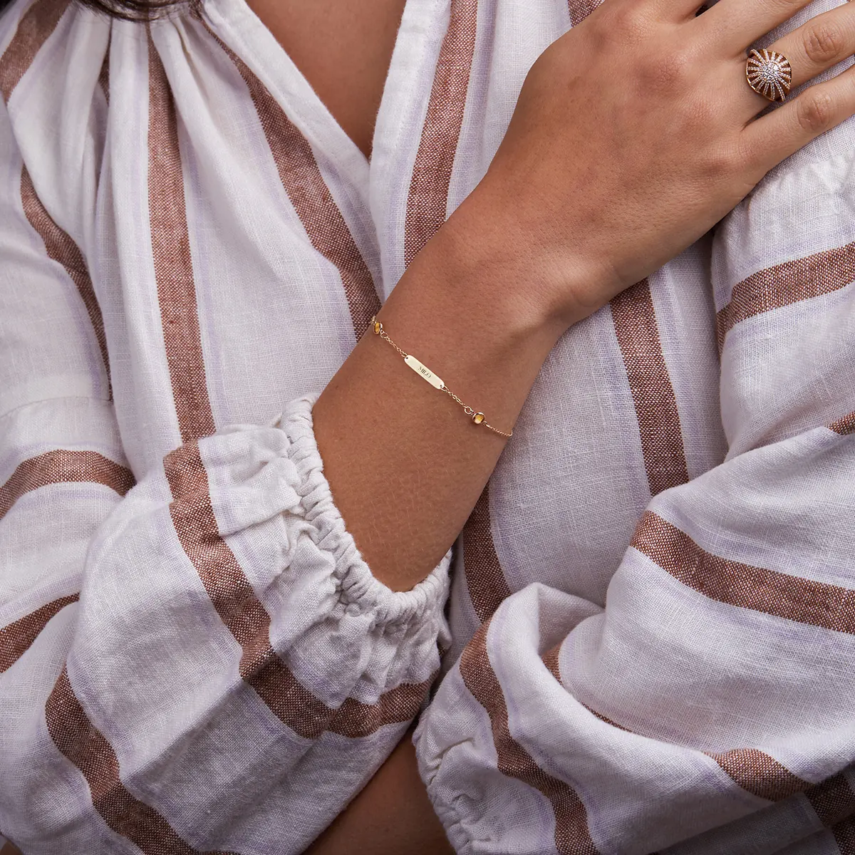 1 Nameplate & 6 Petite Citrine Bracelet in 14k Gold (November) - Image 2