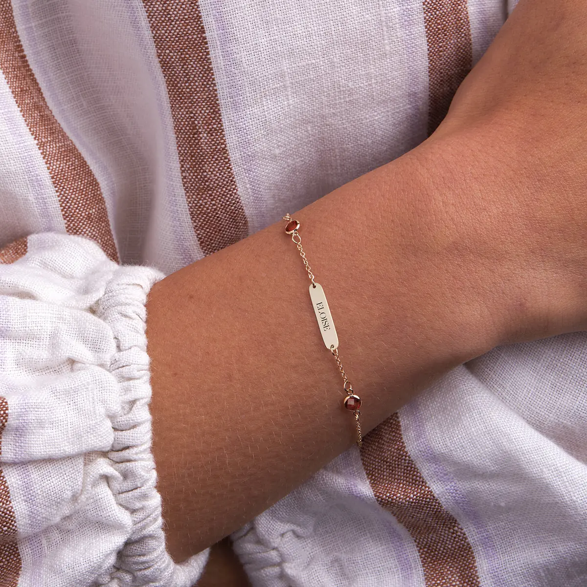 1 Nameplate & 6 Petite Garnet Bracelet in 14k Gold (January) - Image 3