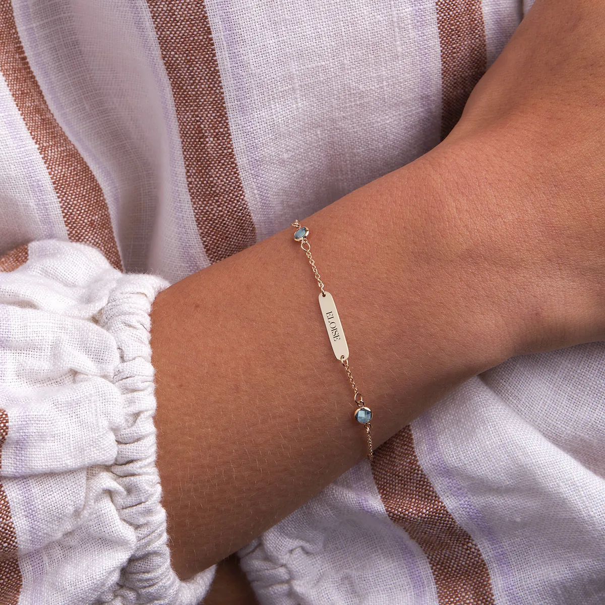 1 Nameplate & 6 Petite Nantucket Blue Topaz Bracelet in 14k Gold (December) - Image 3