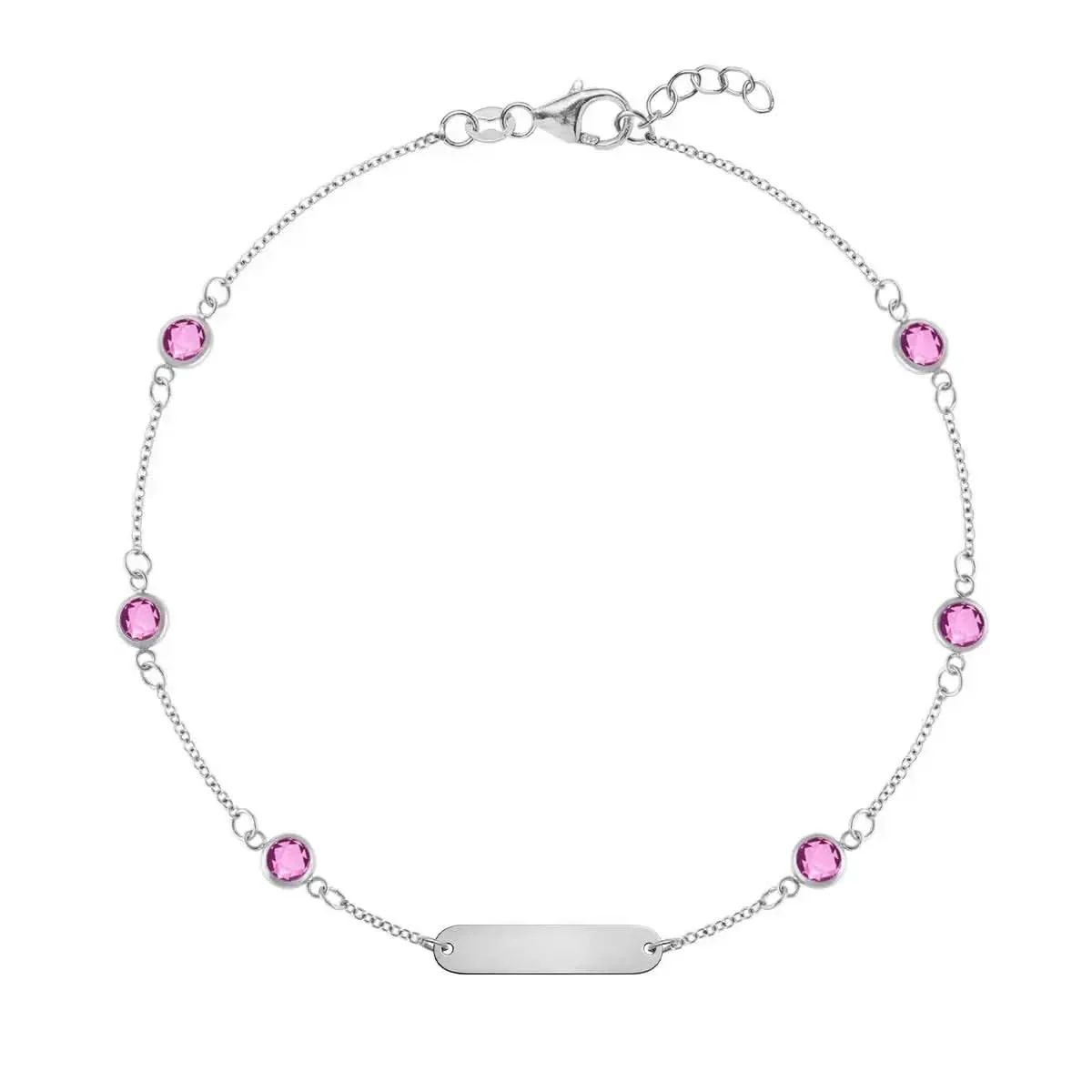 1 Nameplate & 6 Petite Pink Sapphire Bracelet in 14k Gold (October) - Image 7