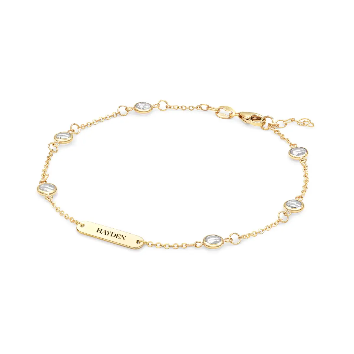 1 Nameplate & 6 Petite White Topaz Bracelet in 14k Gold (April) - Image 4