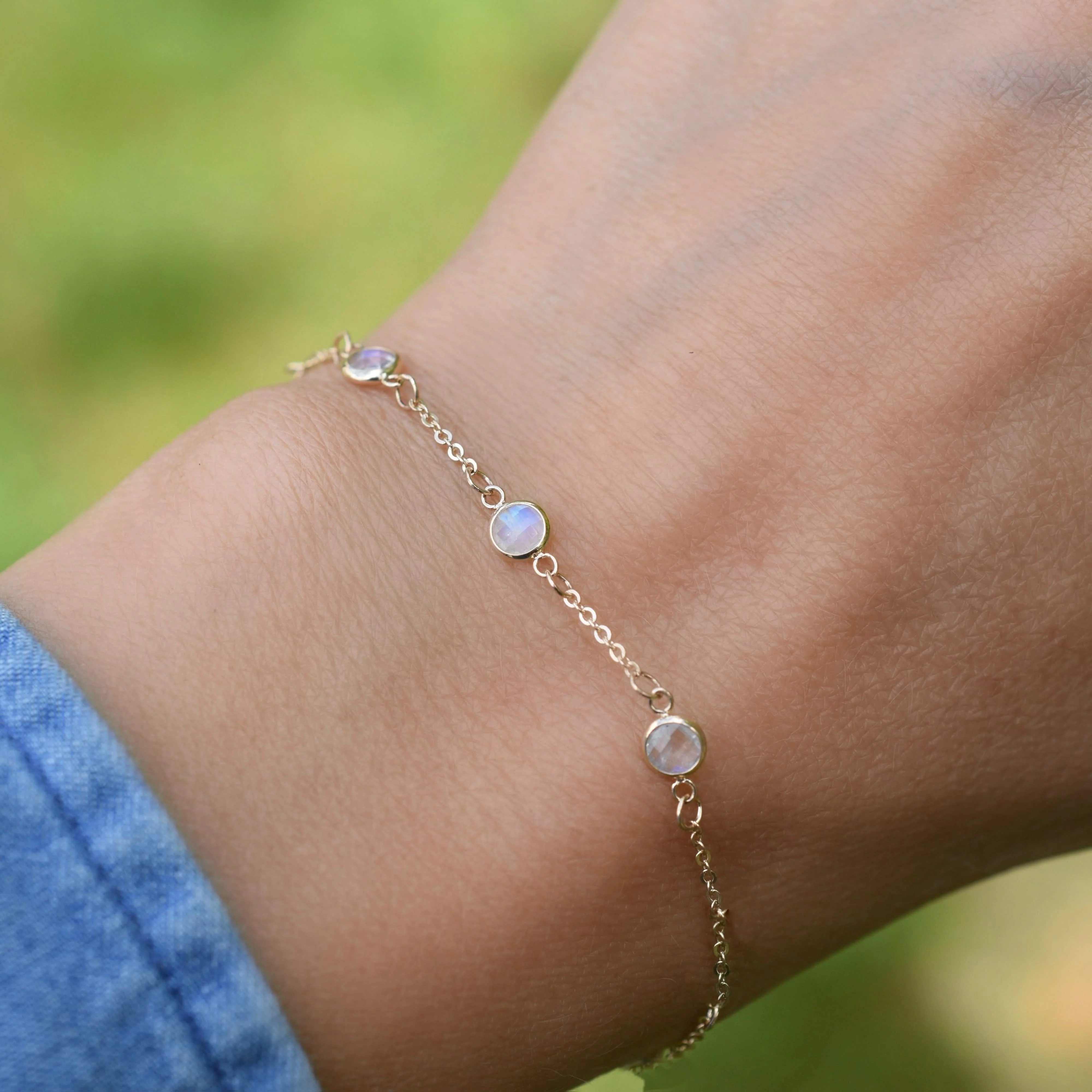 Bayberry 3 Moonstone Bracelet in 14k Gold (June) - Image 10
