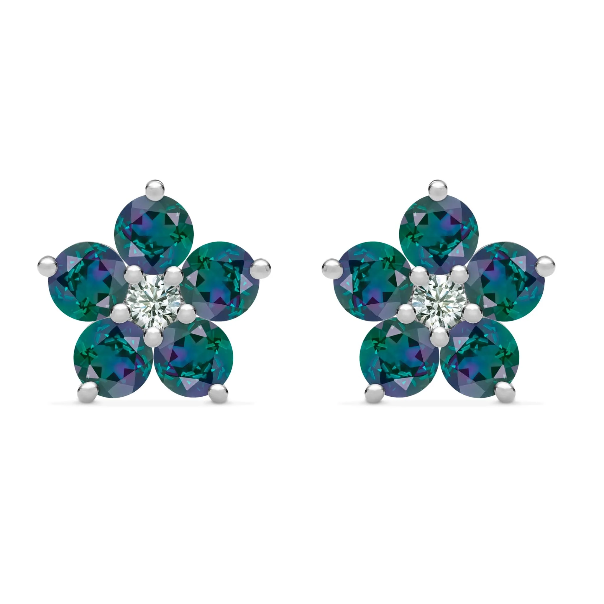 Greenwich Flower Alexandrite & Diamond Earrings in 14k Gold (June) - Image 5