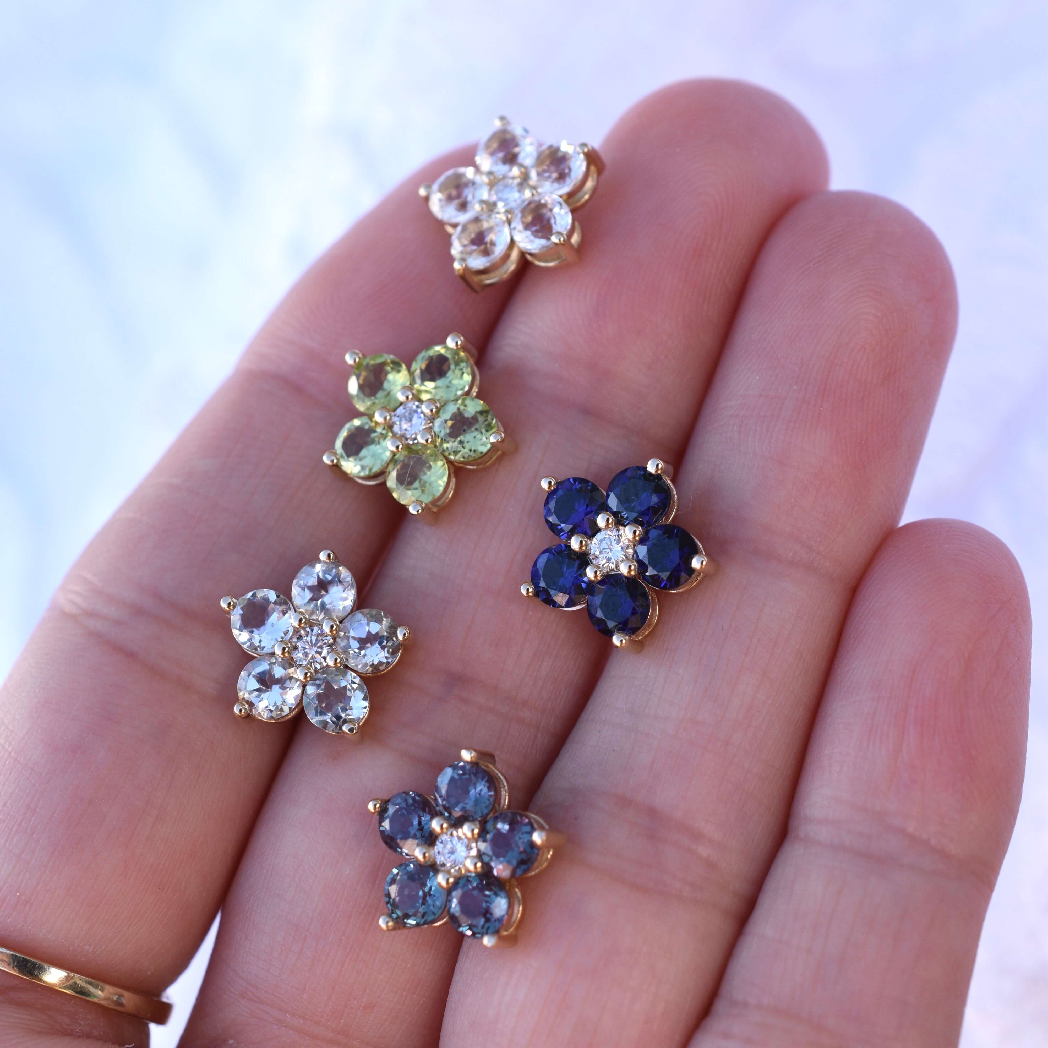 Greenwich Flower Alexandrite & Diamond Earrings in 14k Gold (June) - Image 8