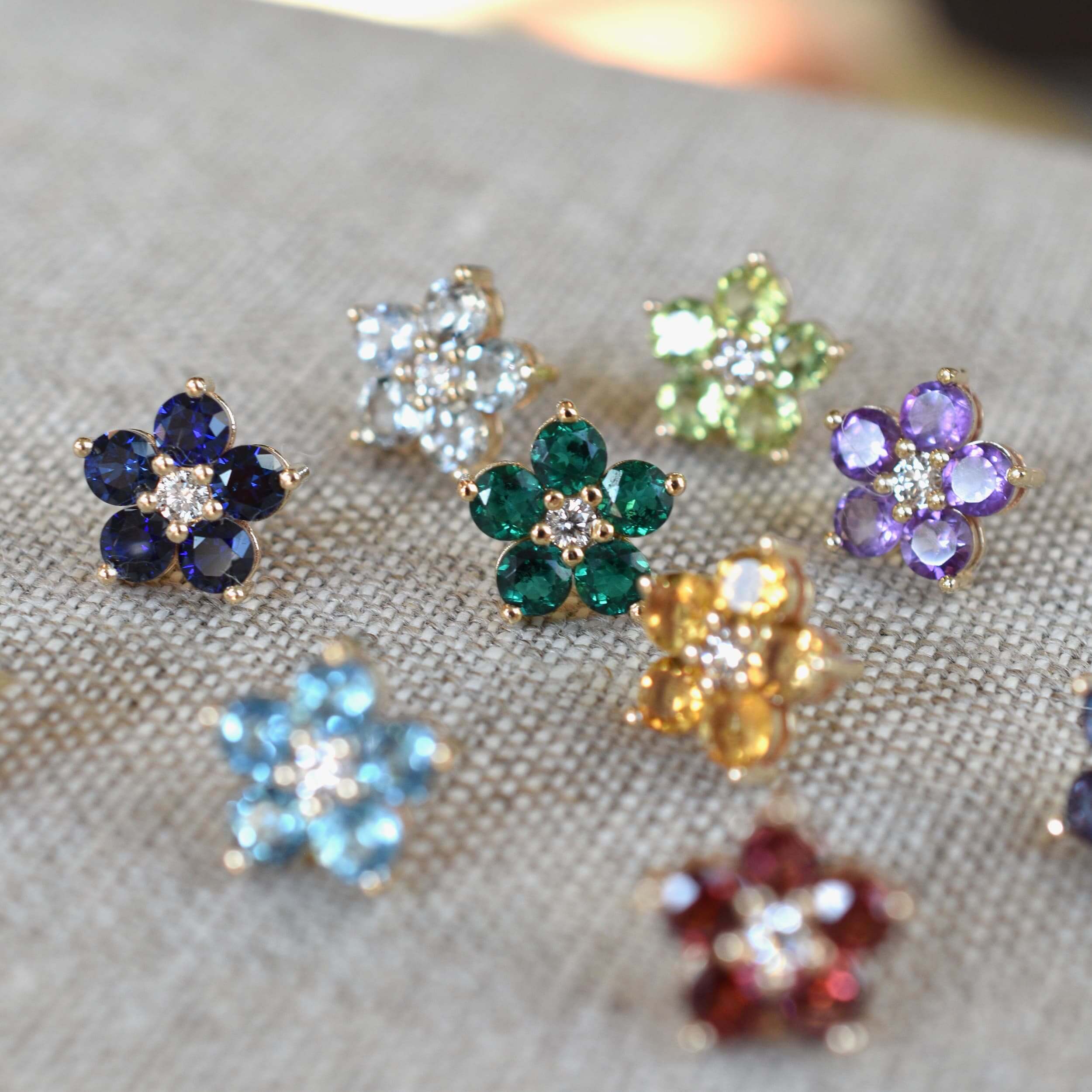 Greenwich Flower Amethyst & Diamond Earrings in 14k Gold (February) - Image 8