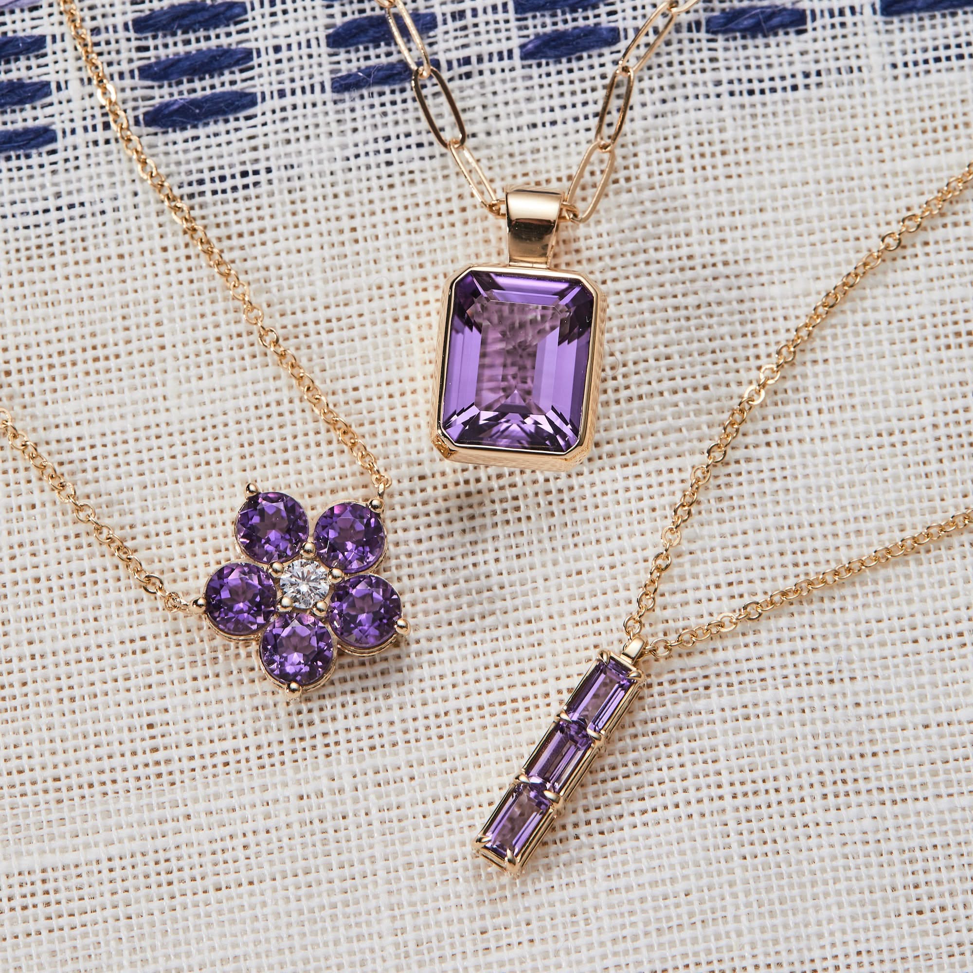 Greenwich Flower Amethyst & Diamond Necklace in 14k Gold (February) - Image 11