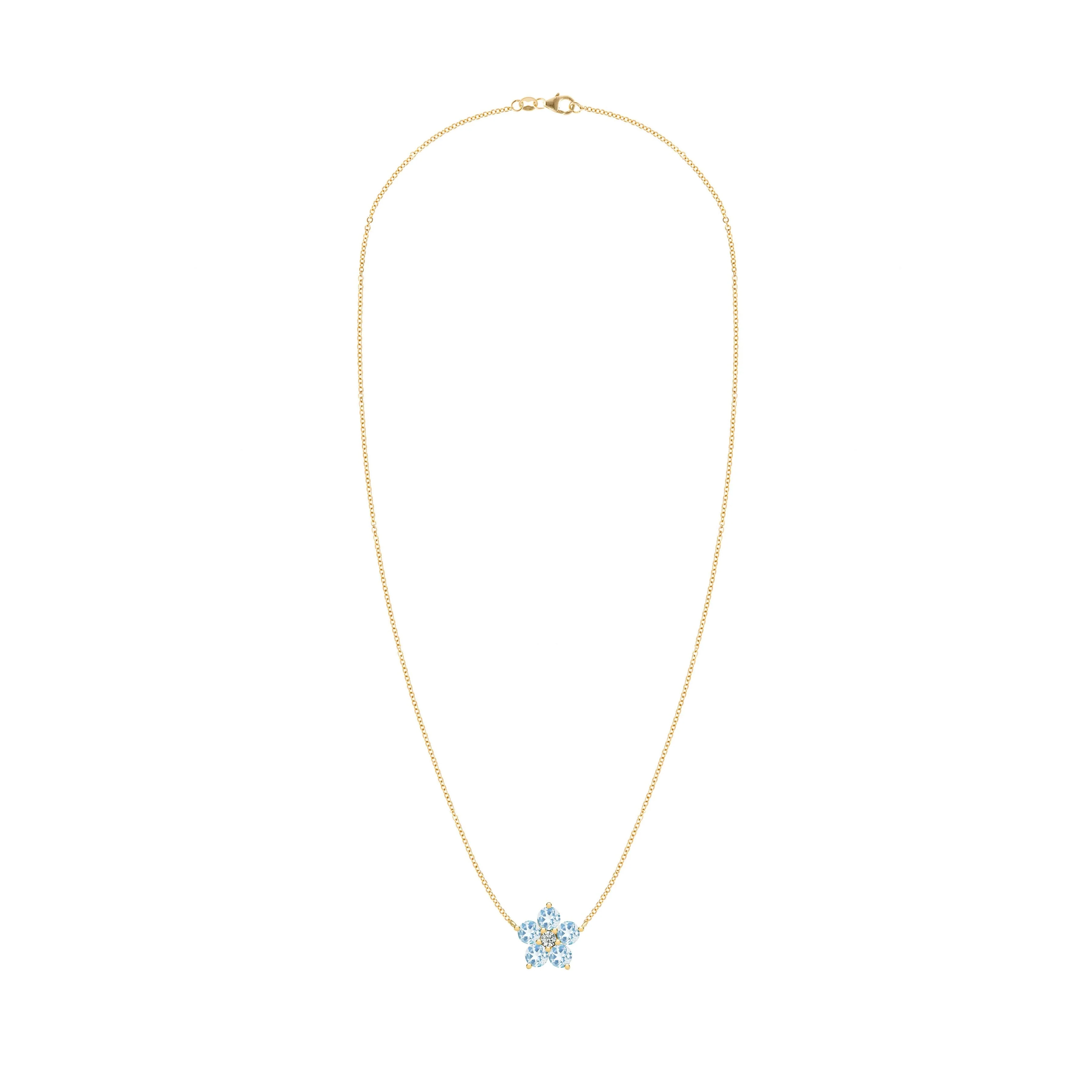Greenwich Flower Aquamarine & Diamond Necklace in 14k Gold (March) - Image 4