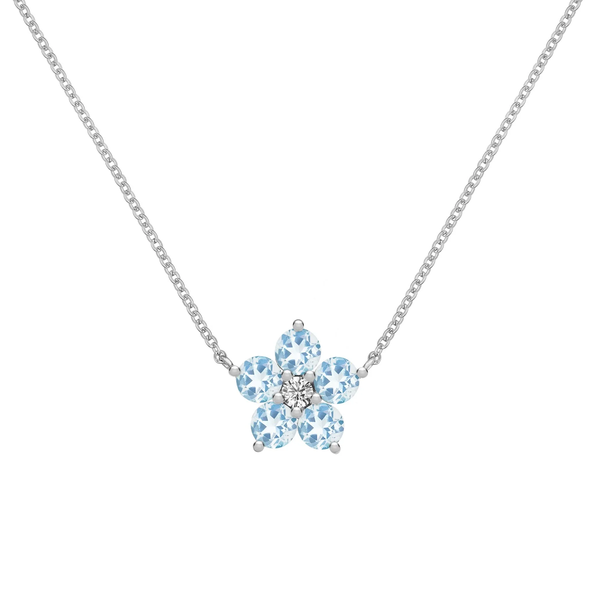 Greenwich Flower Aquamarine & Diamond Necklace in 14k Gold (March) - Image 8
