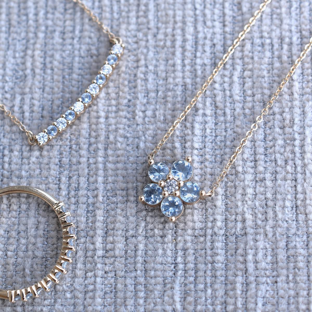 Greenwich Flower Aquamarine & Diamond Necklace in 14k Gold (March) - Image 9