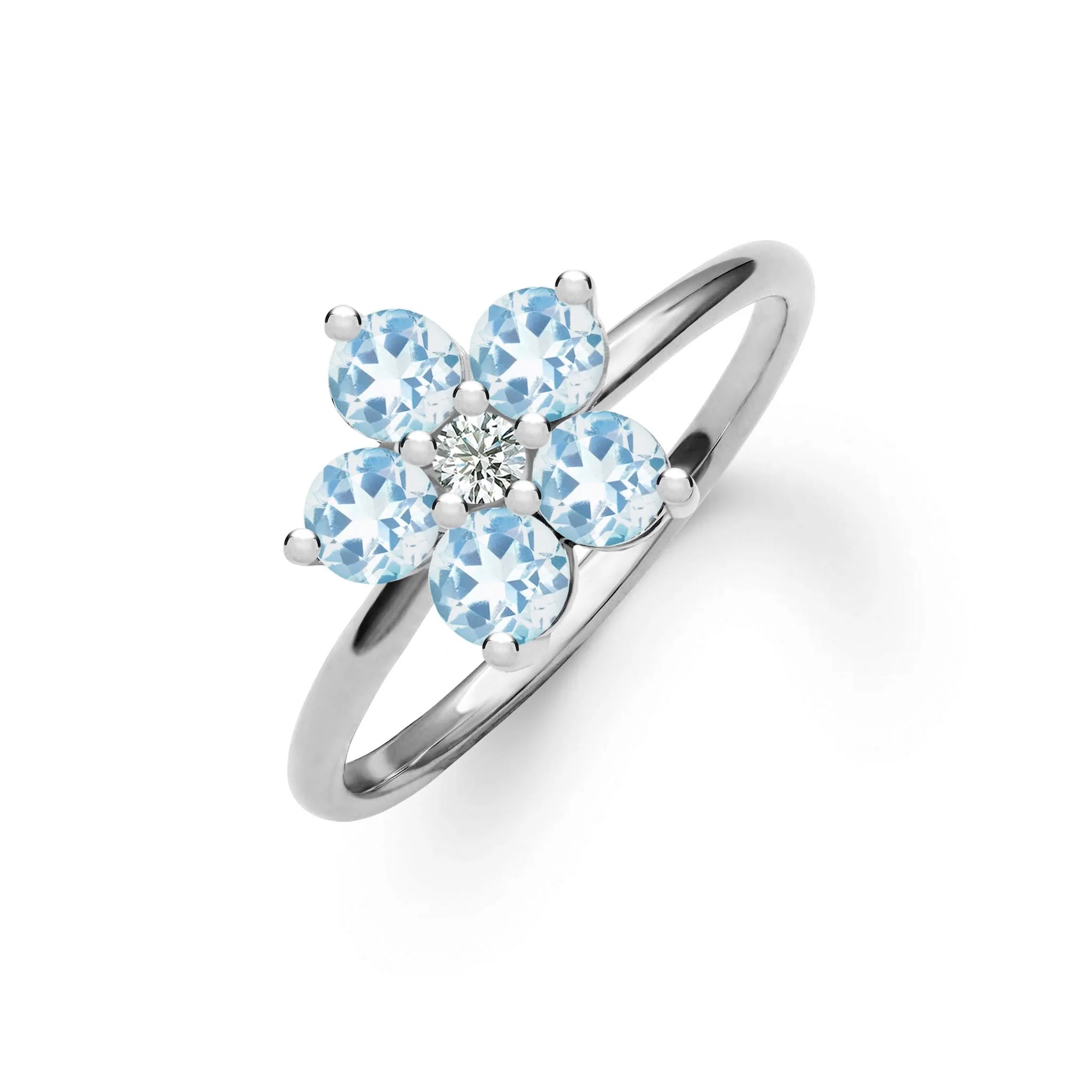 Greenwich Flower Aquamarine & Diamond Ring in 14k Gold (March) - Image 5