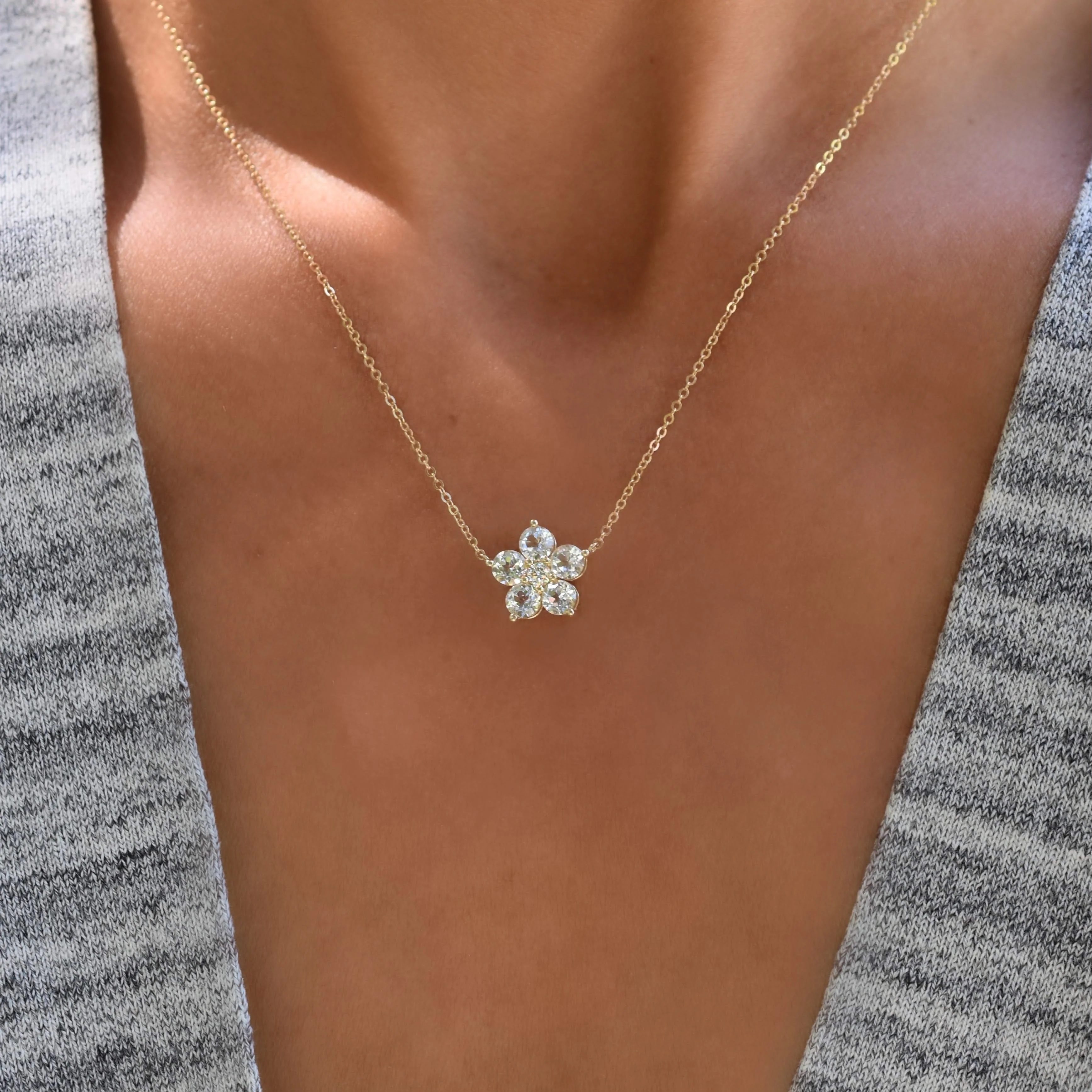 Greenwich Flower Birthstone & Diamond Necklace in 14k Gold - Image 8