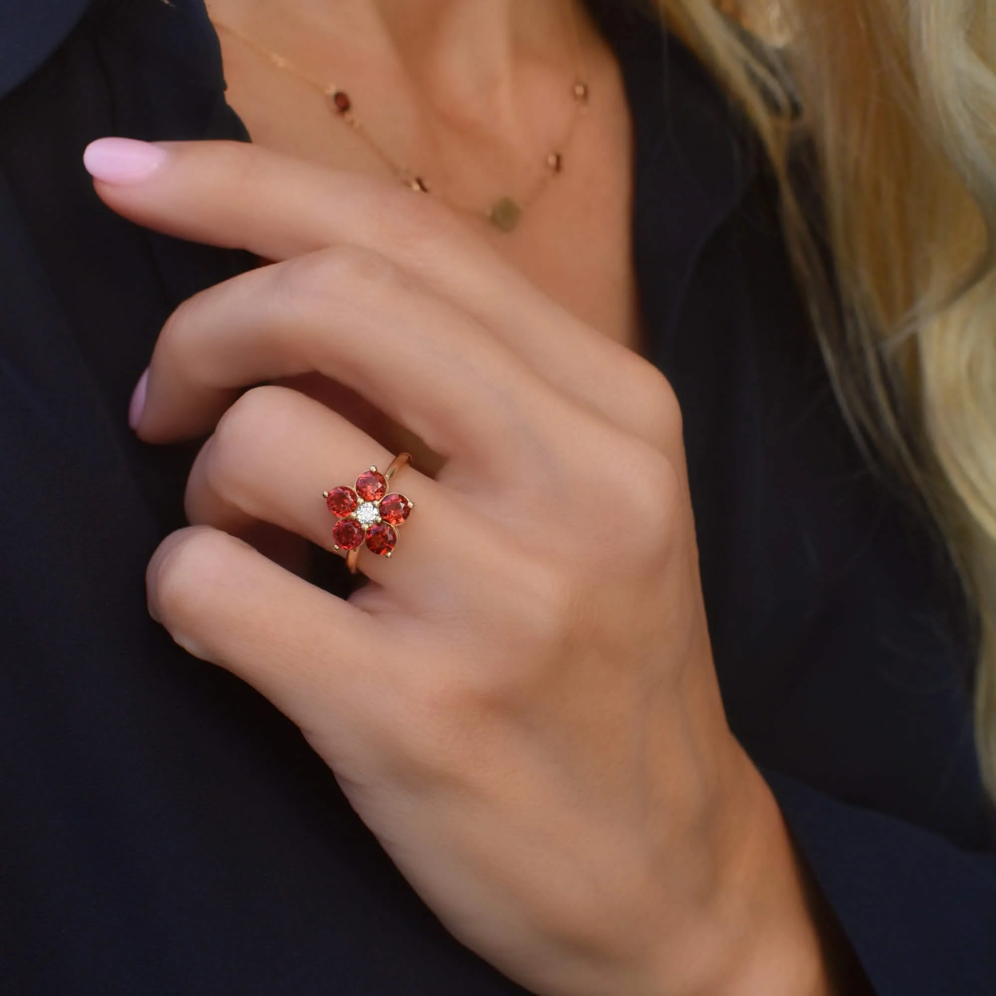 Greenwich Flower Birthstone & Diamond Ring in 14k Gold - Image 3