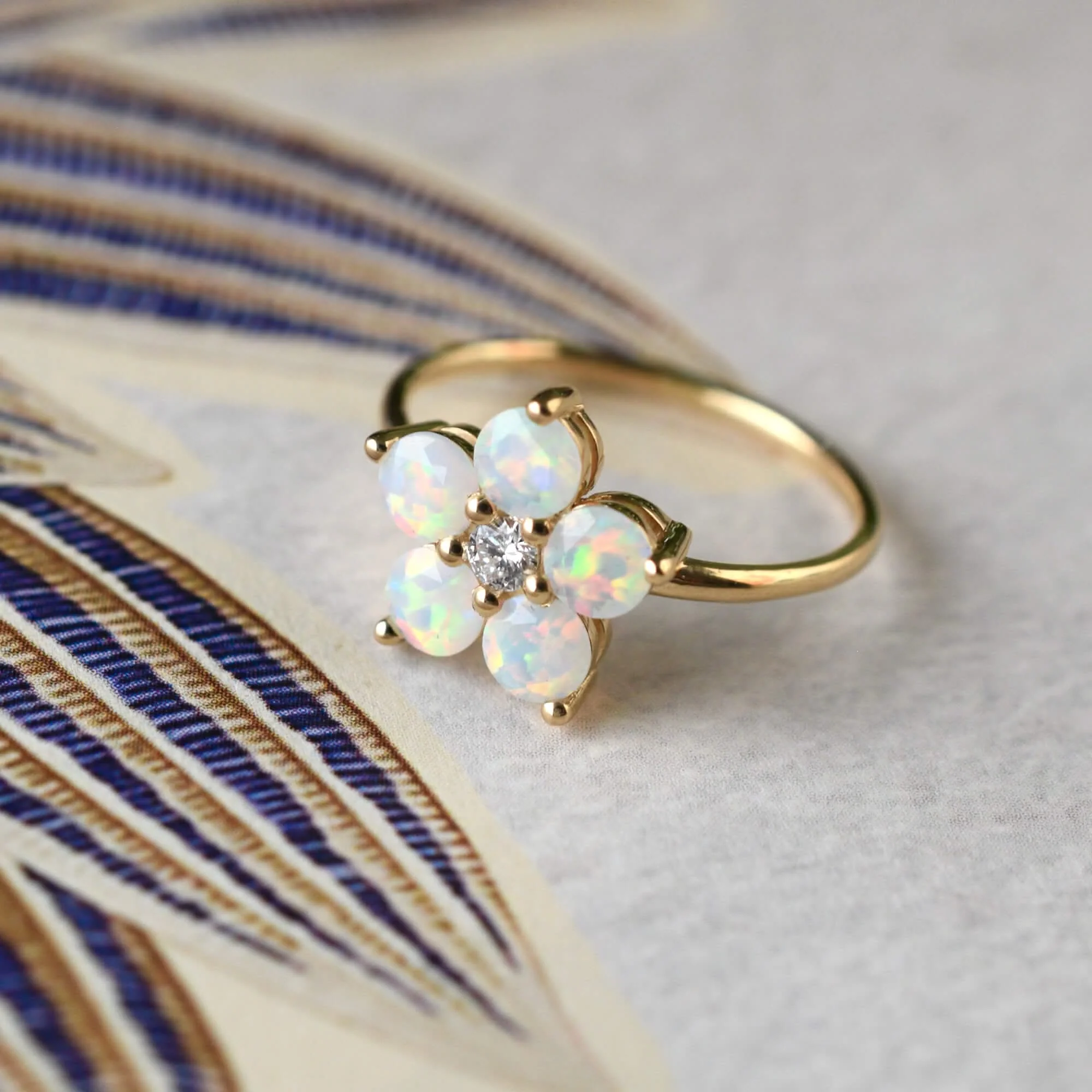 Greenwich Flower Birthstone & Diamond Ring in 14k Gold - Image 7