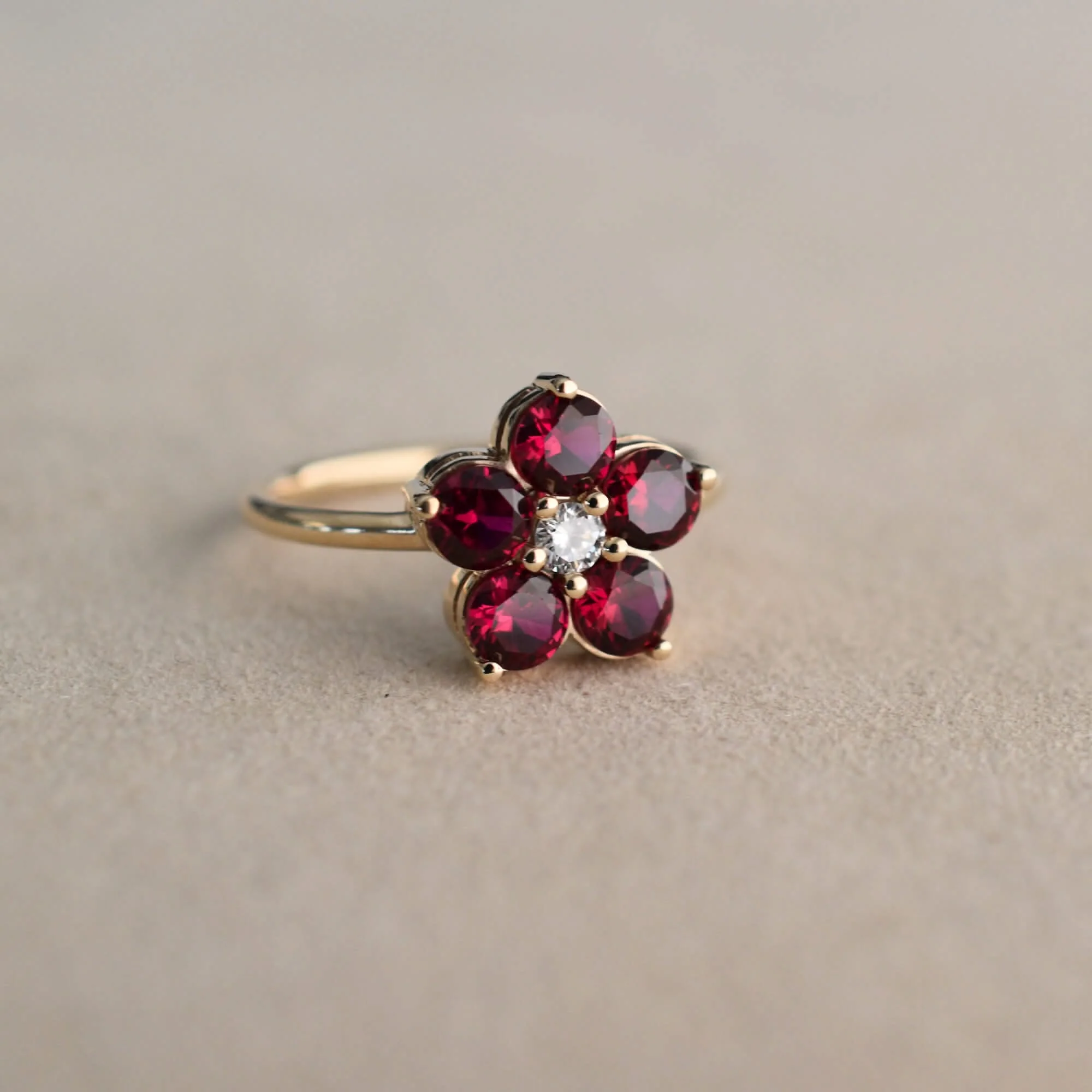 Greenwich Flower Birthstone & Diamond Ring in 14k Gold - Image 9