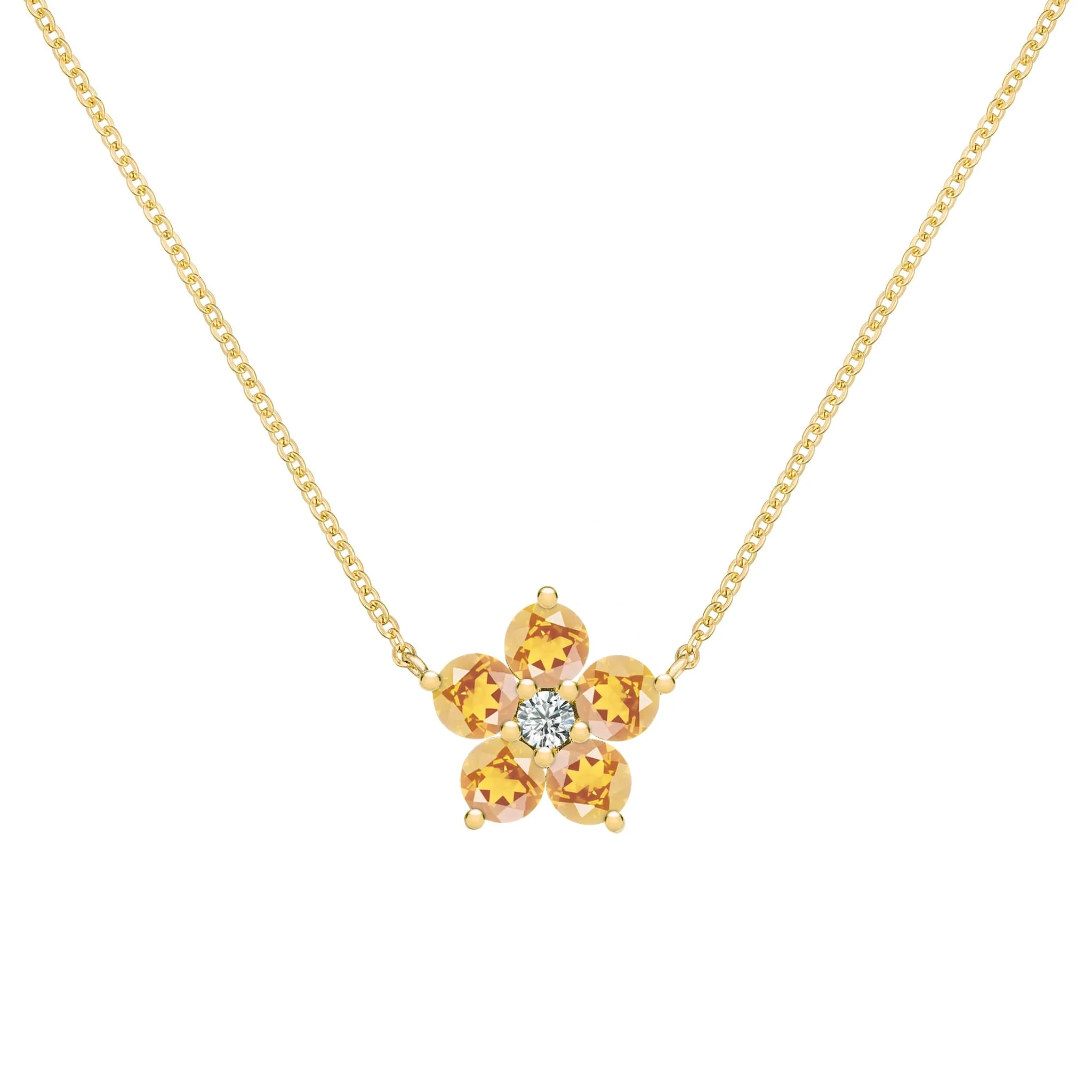 Greenwich Flower Citrine & Diamond Necklace in 14k Gold (November)