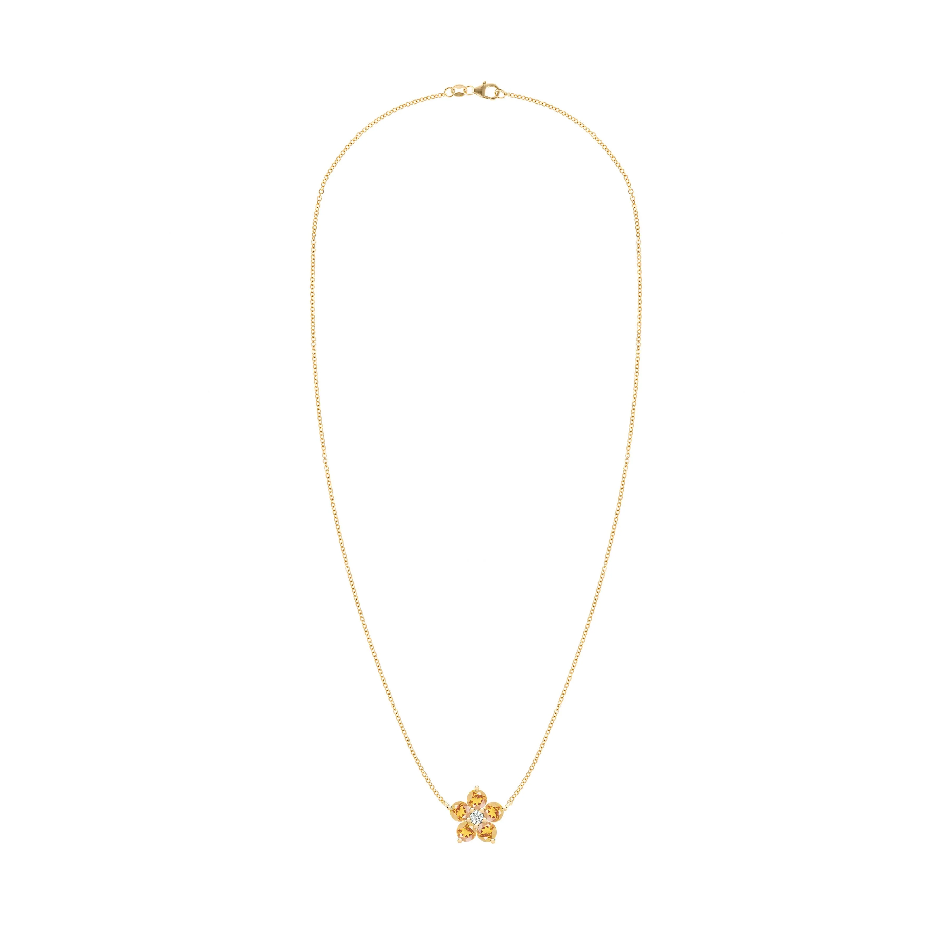 Greenwich Flower Citrine & Diamond Necklace in 14k Gold (November) - Image 4