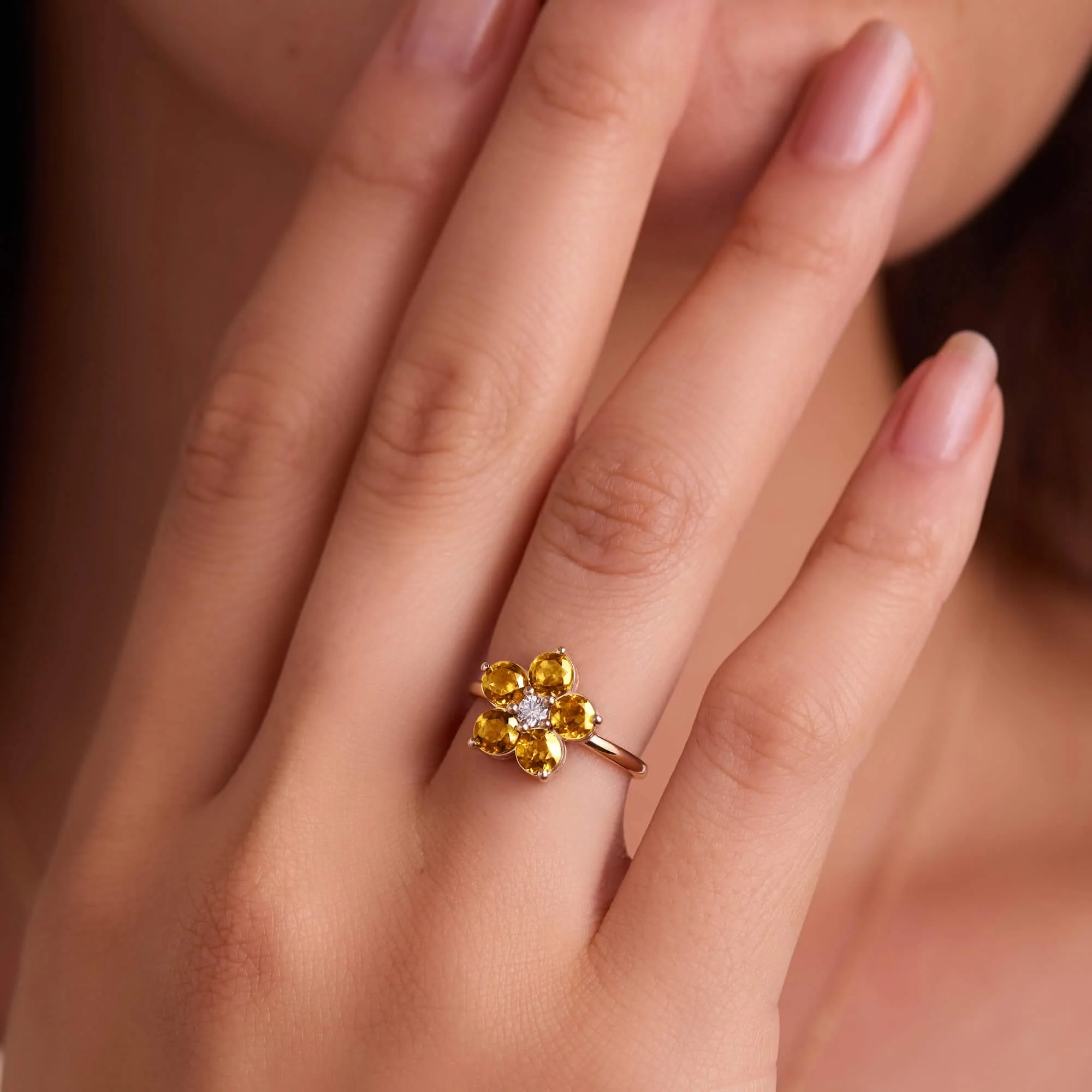 Greenwich Flower Citrine & Diamond Ring in 14k Gold (November) - Image 3