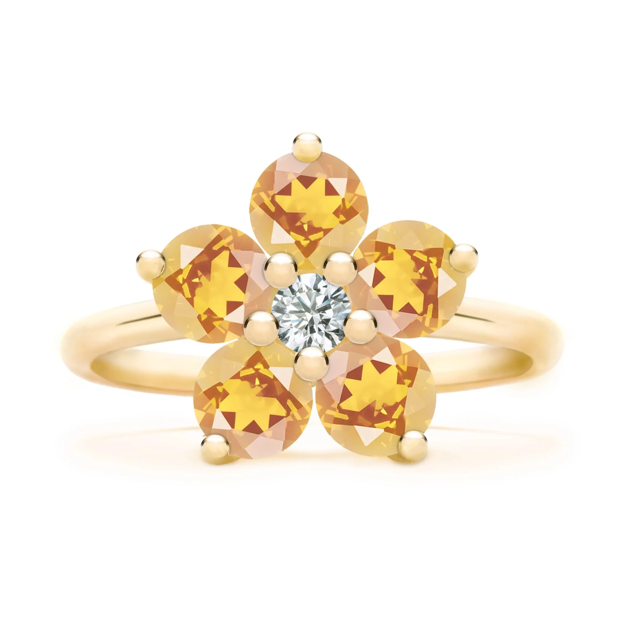 Greenwich Flower Citrine & Diamond Ring in 14k Gold (November) - Image 4