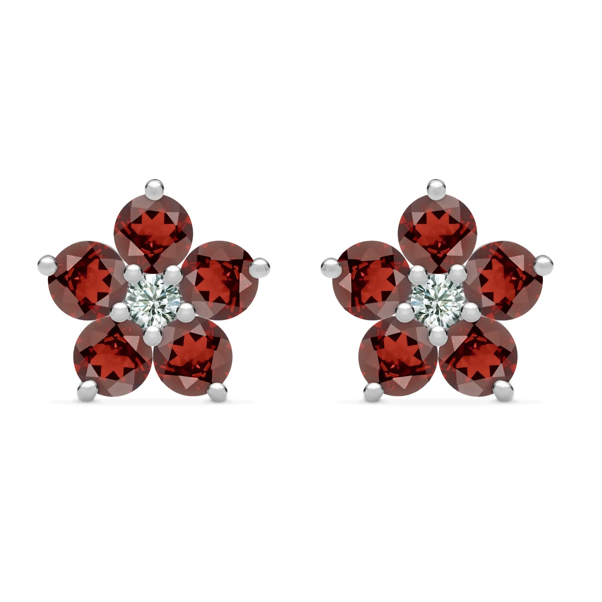 Greenwich Flower Garnet & Diamond Earrings in 14k Gold (January) - Image 4