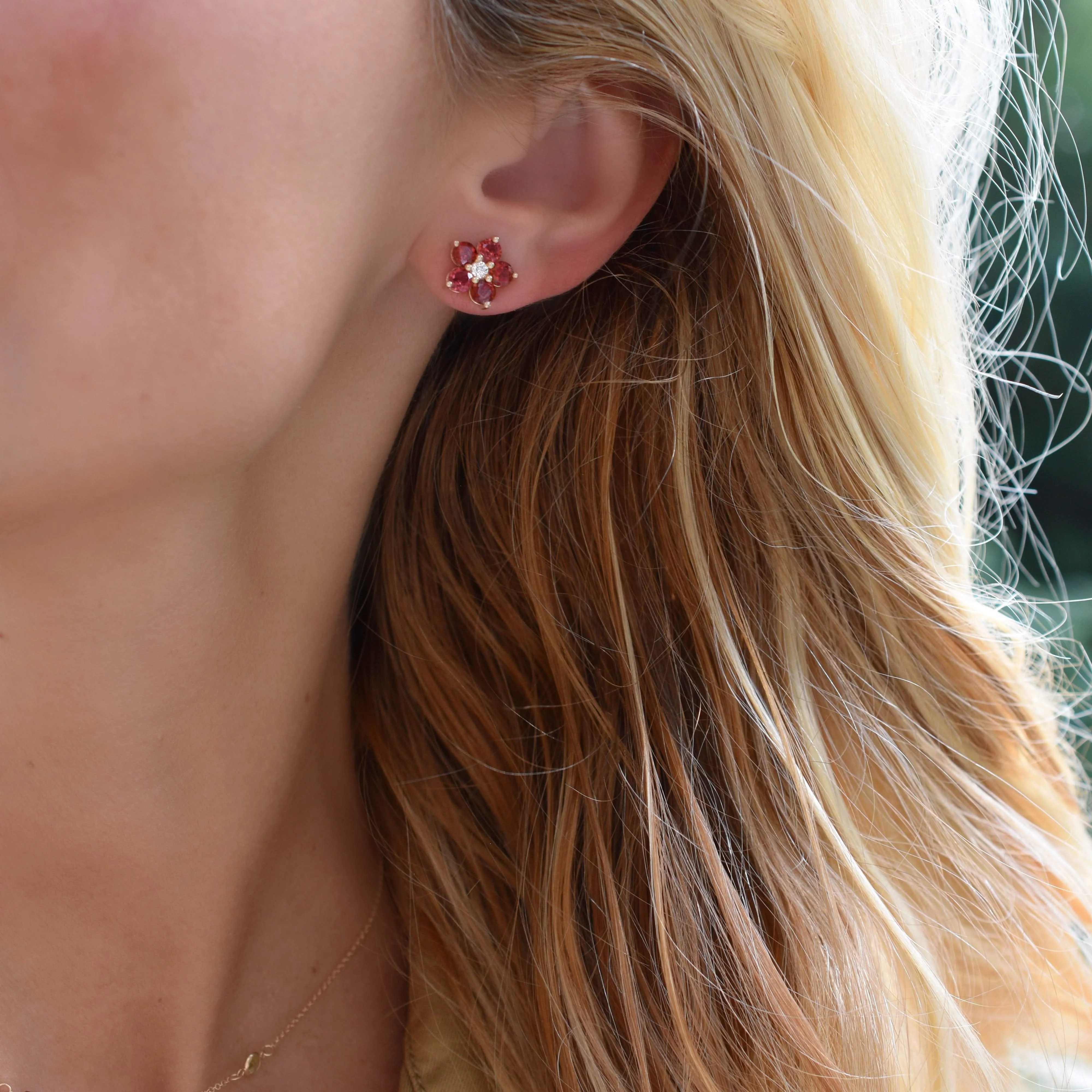 Greenwich Flower Garnet & Diamond Earrings in 14k Gold (January) - Image 5