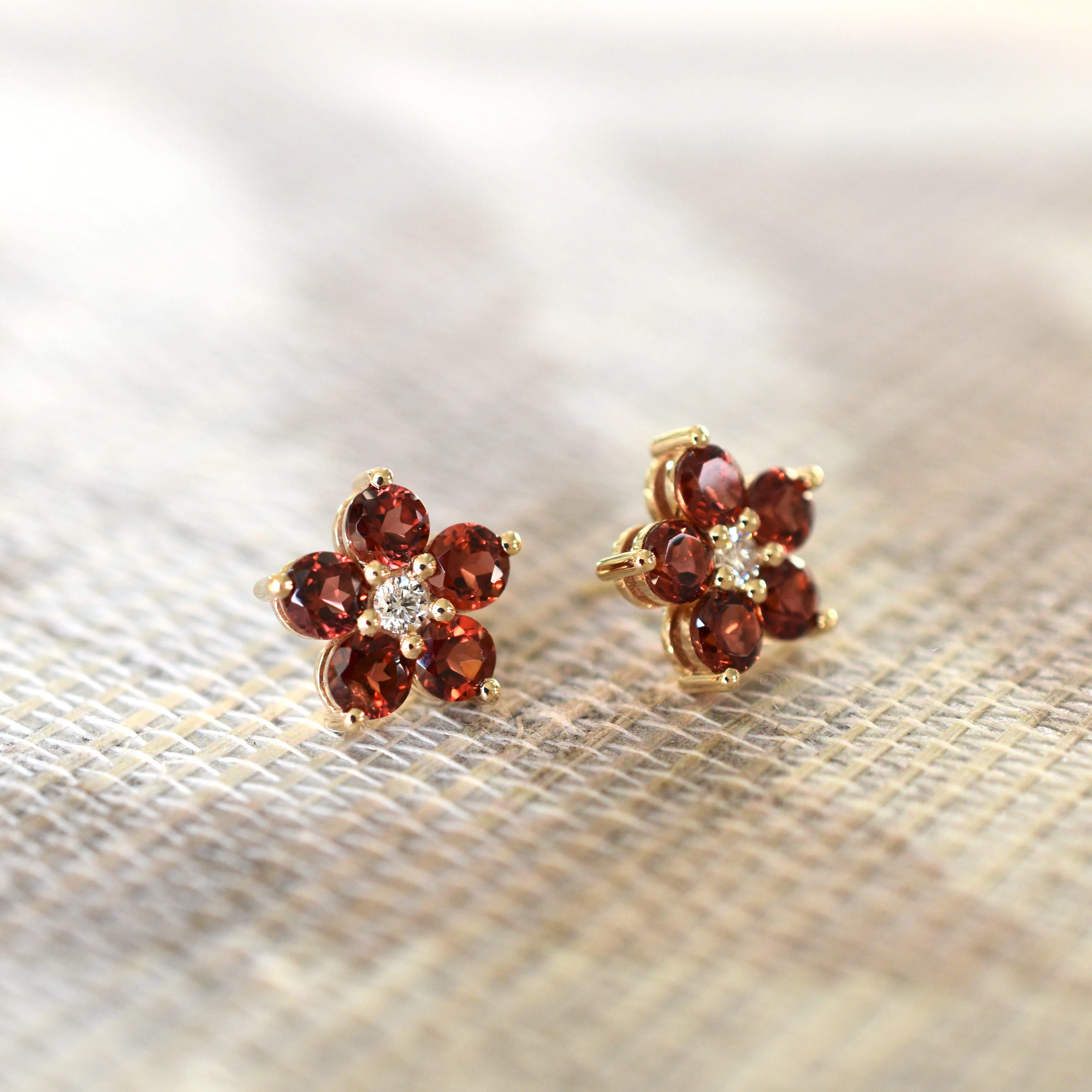 Greenwich Flower Garnet & Diamond Earrings in 14k Gold (January) - Image 8