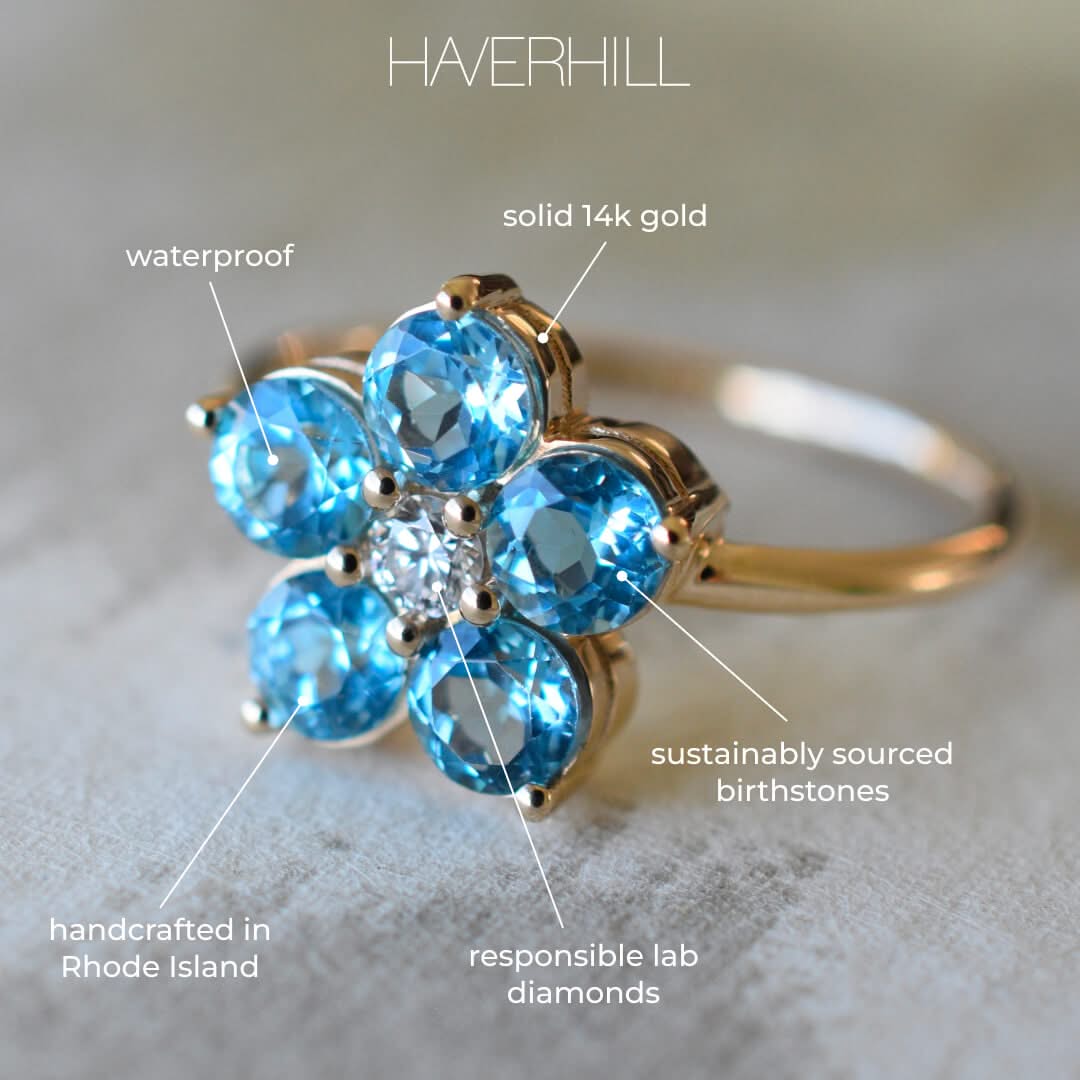 Greenwich Flower Birthstone & Diamond Ring in 14k Gold - Image 10